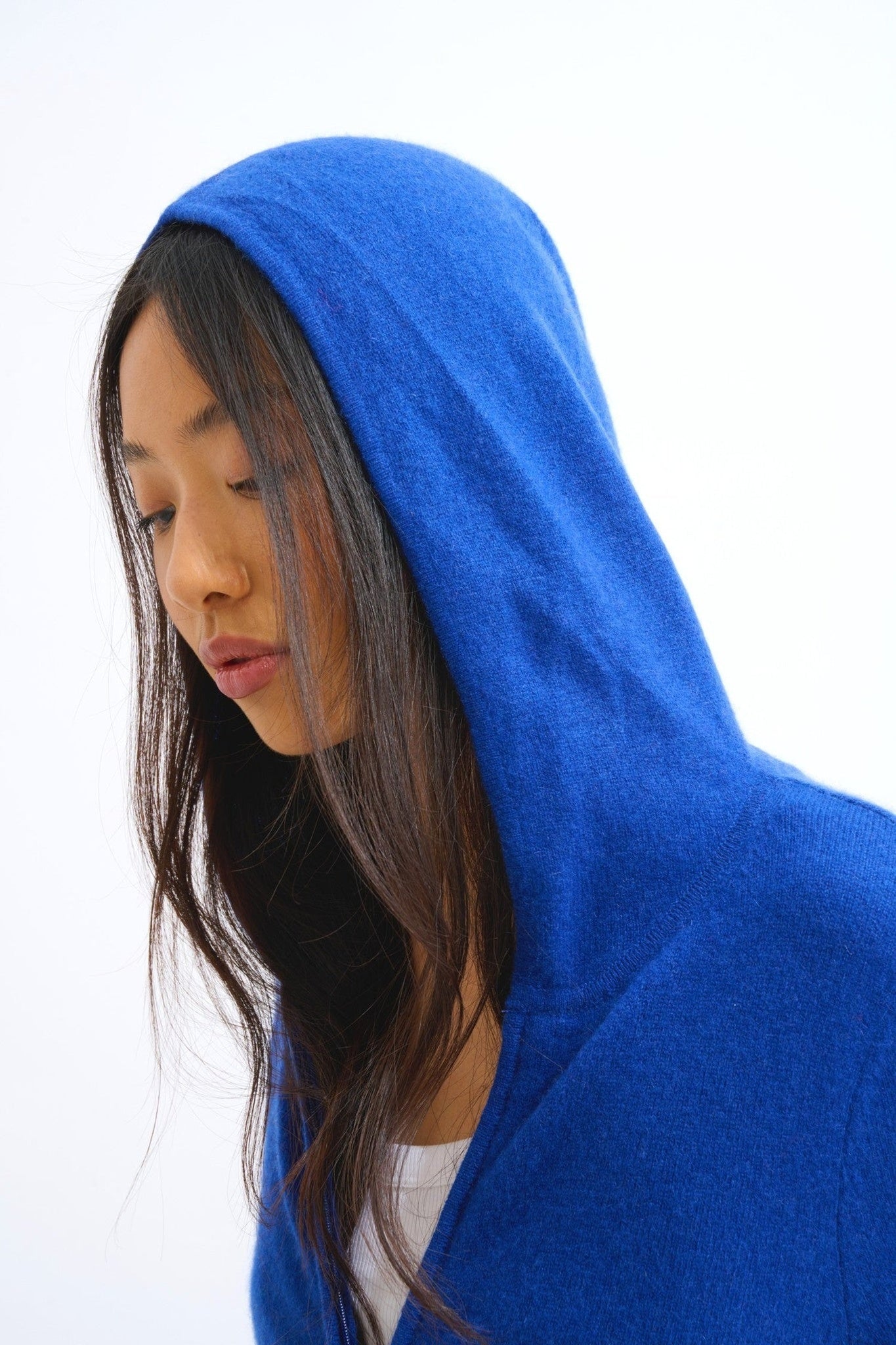 colombis gilet zippé capuche outremer 100% cachemire