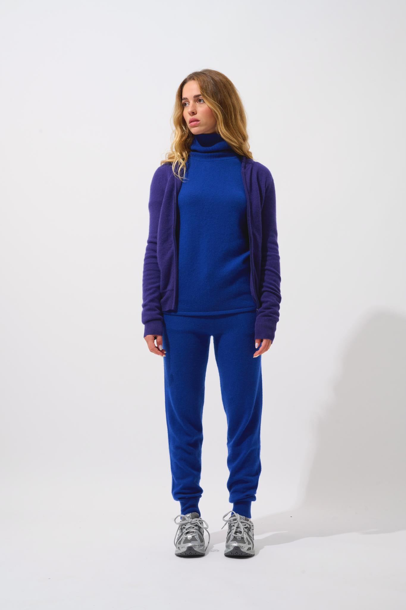 COLOMBIS gilet zippé capuche purple 100% cachemire