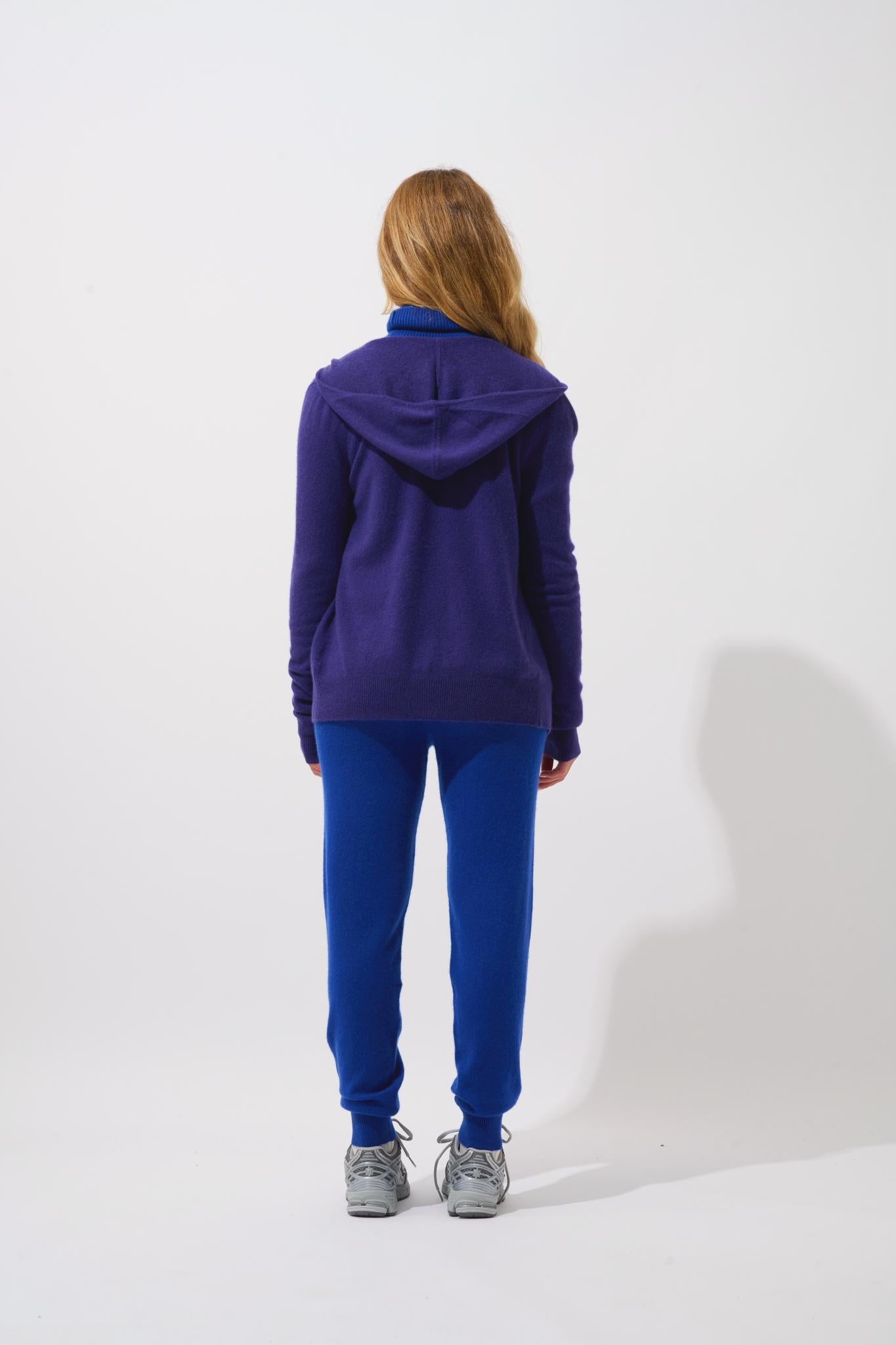 COLOMBIS gilet zippé capuche purple 100% cachemire