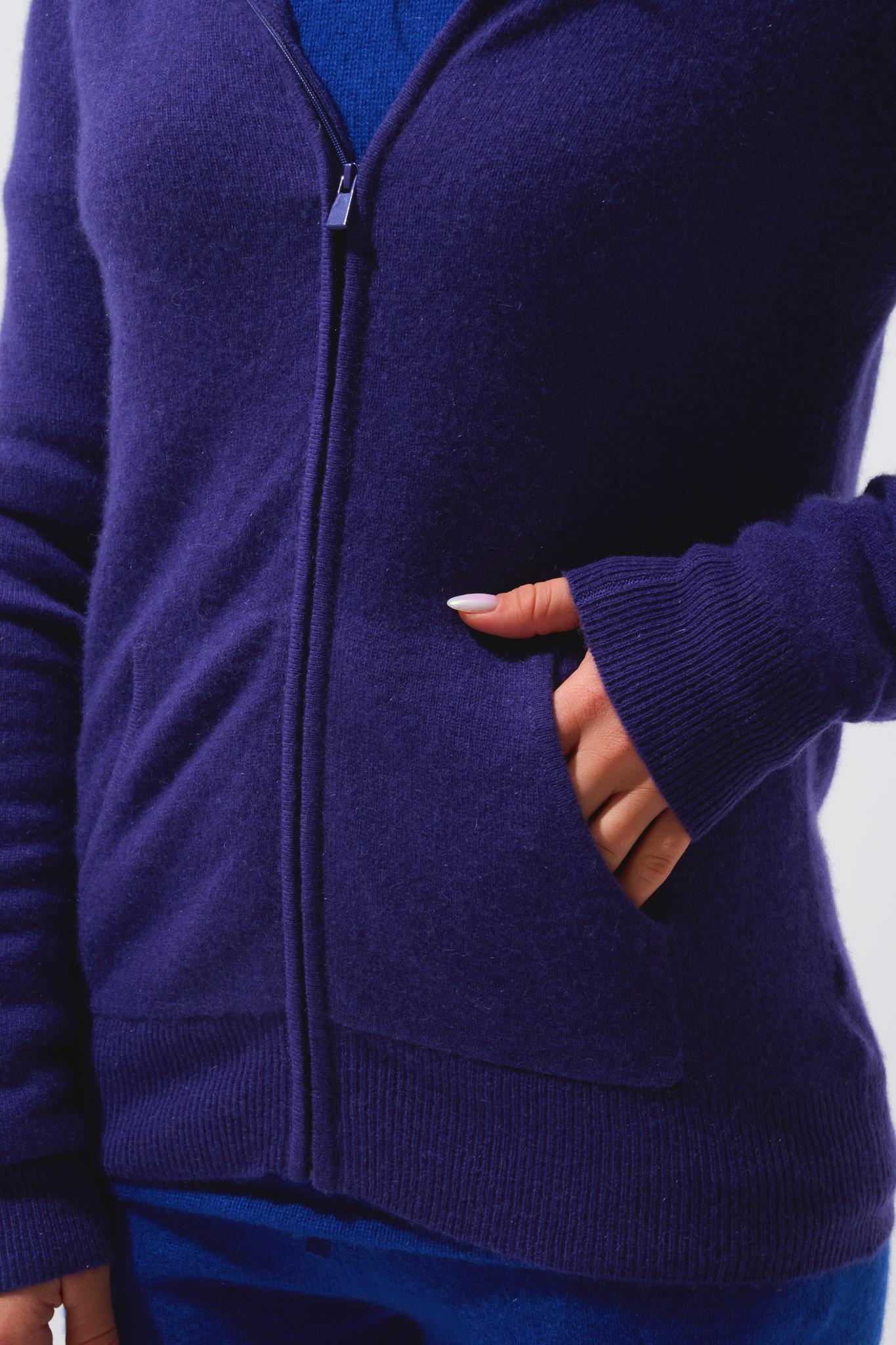 COLOMBIS gilet zippé capuche purple 100% cachemire