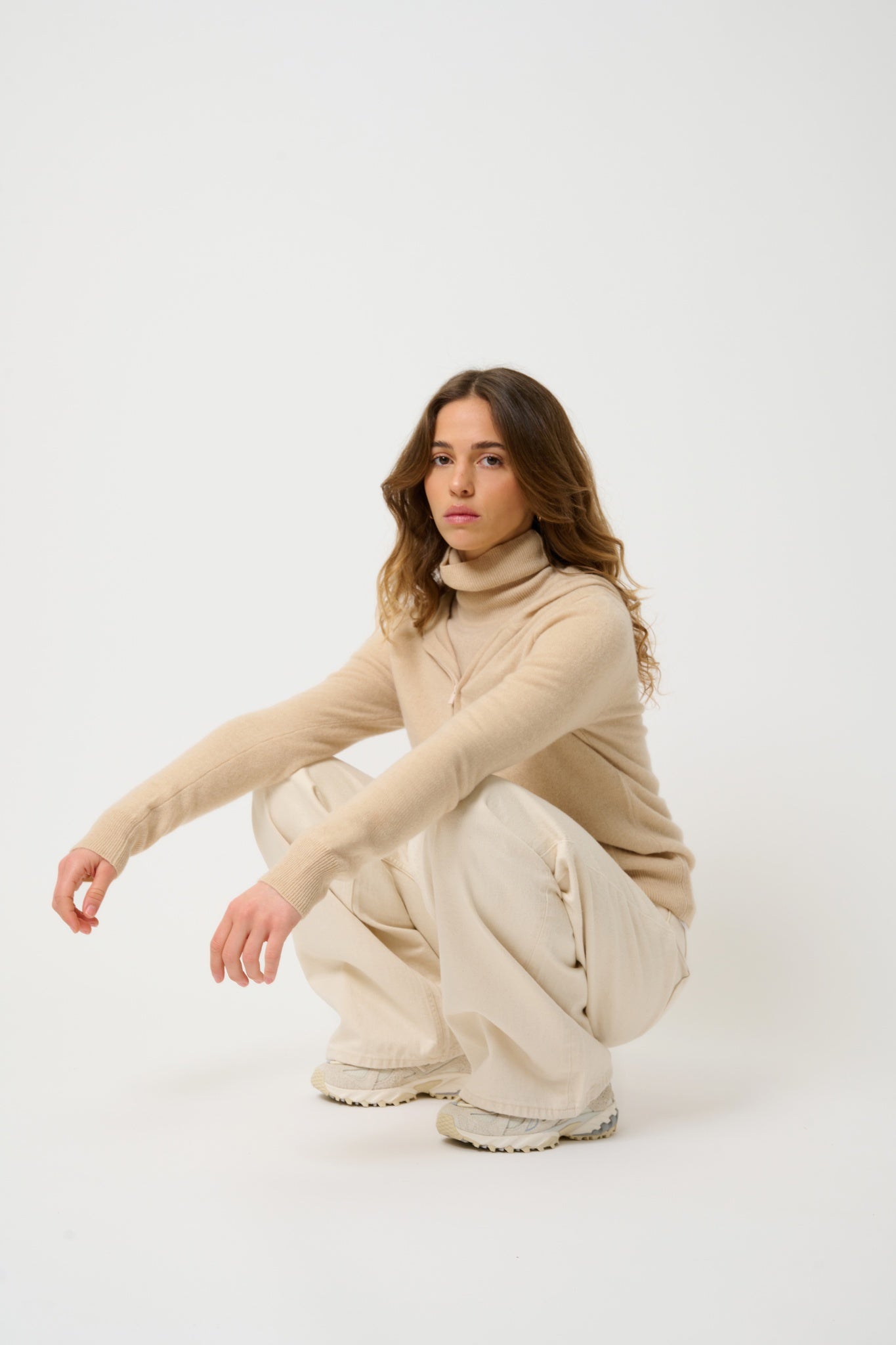 COLOMBIS gilet zippé capuche sable 100% cachemire