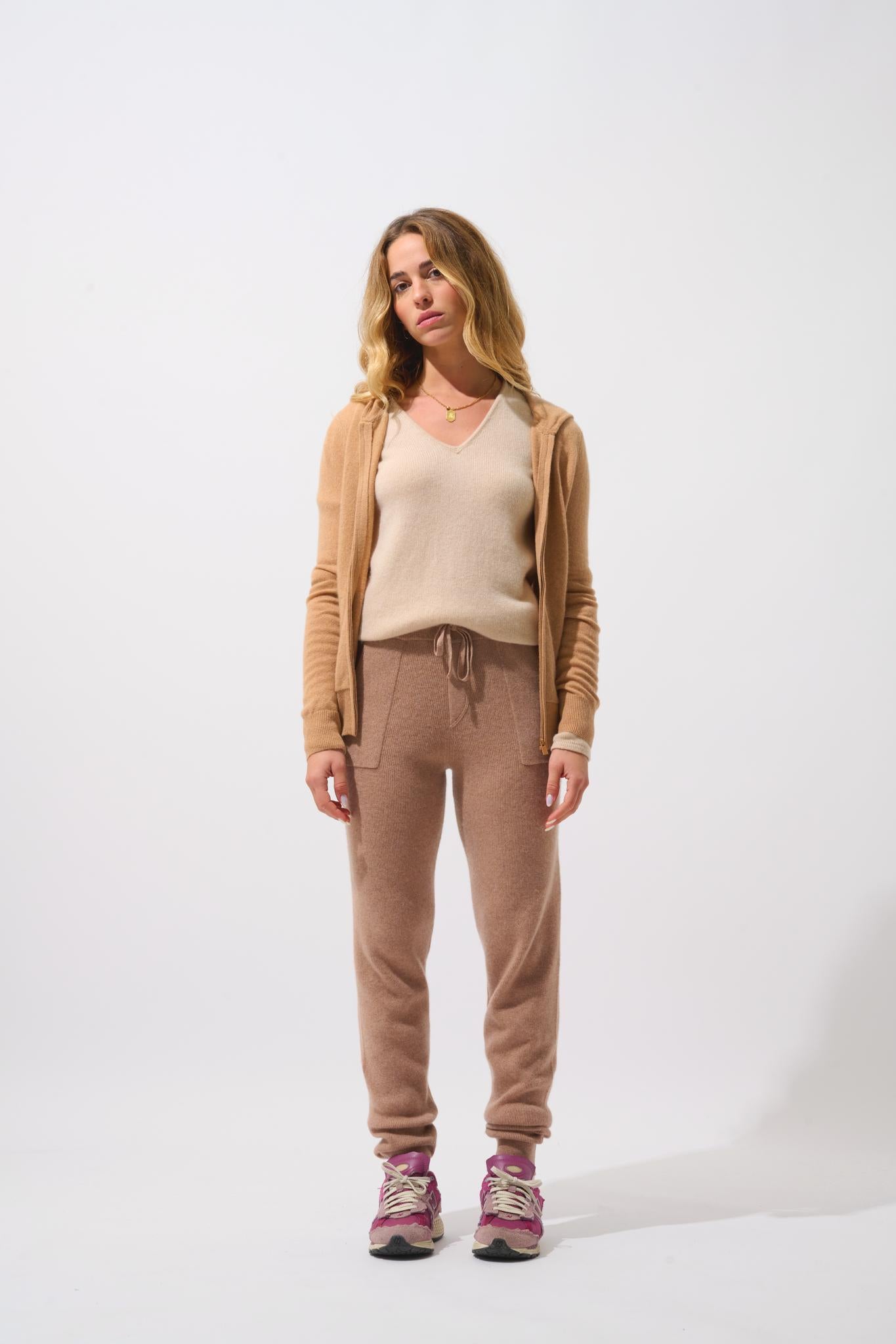 COLOMBIS gilet zippé capuche sahara 100% cachemire