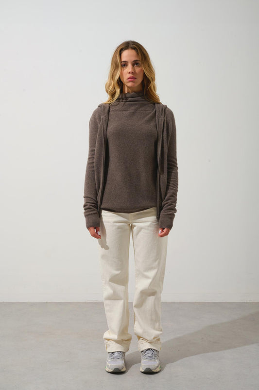 COLOMBIS taupe mottled hooded cardigan 100% cashmere