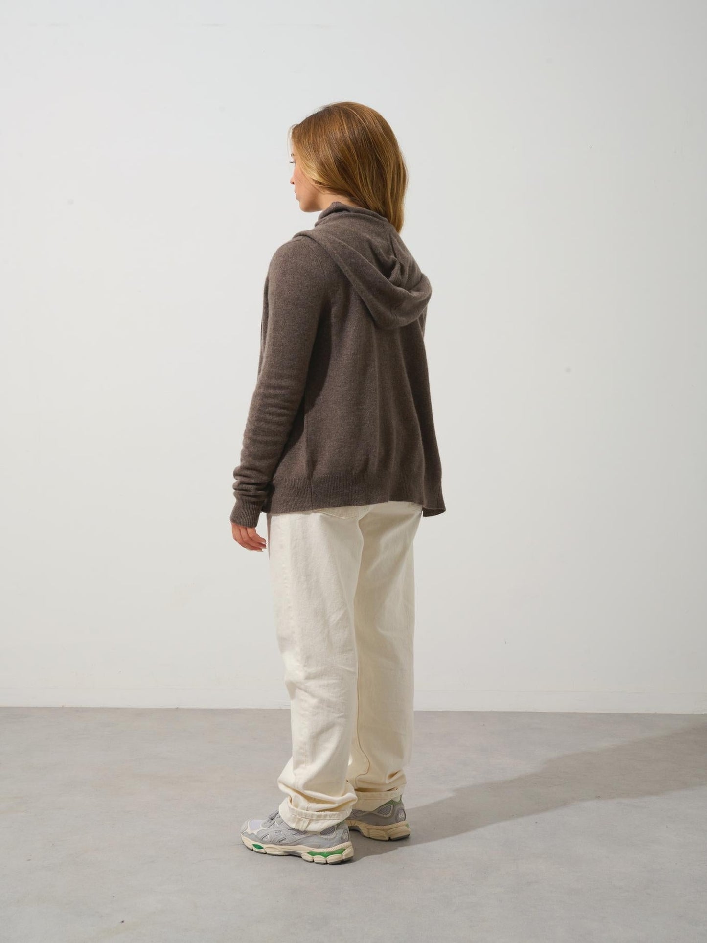 COLOMBIS gilet zippé capuche taupe chiné 100% cachemire