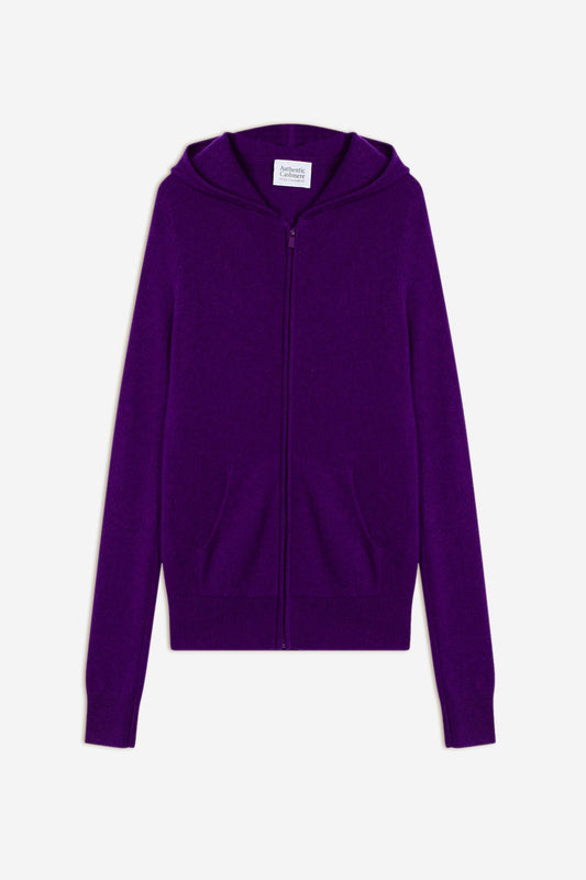 colombis gilet zippé capuche violette 100% cachemire