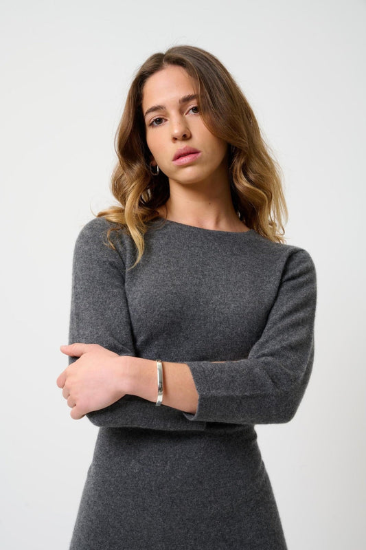 CONISTON 100% cashmere round-neck dress with anthracite mottled belt