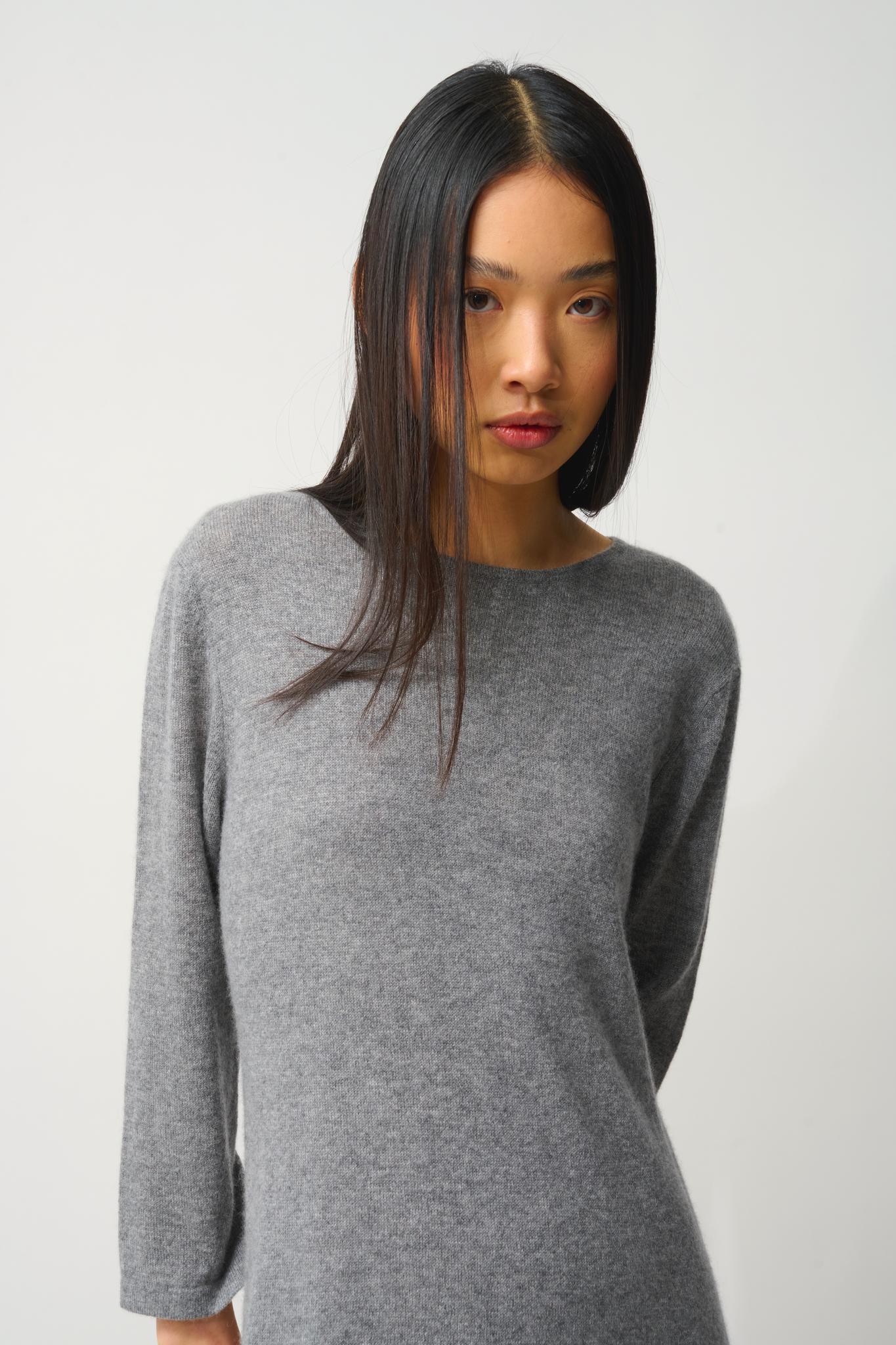 CONISTON 100% cashmere round-neck dress with chiné flannel belt