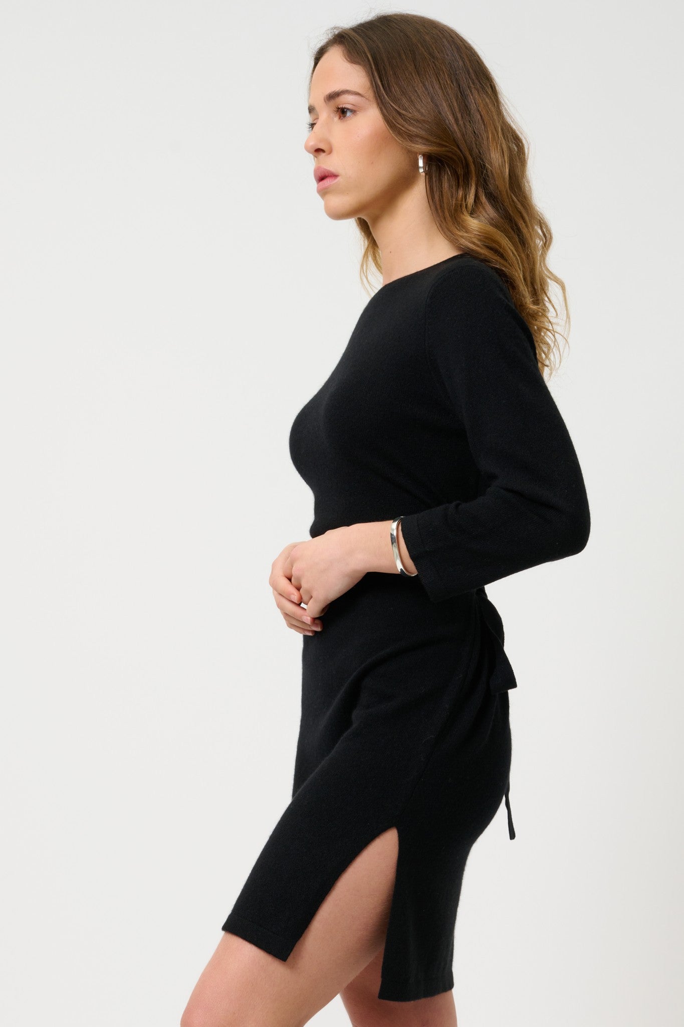 coniston robe col rond avec ceinture noir 100% cachemire