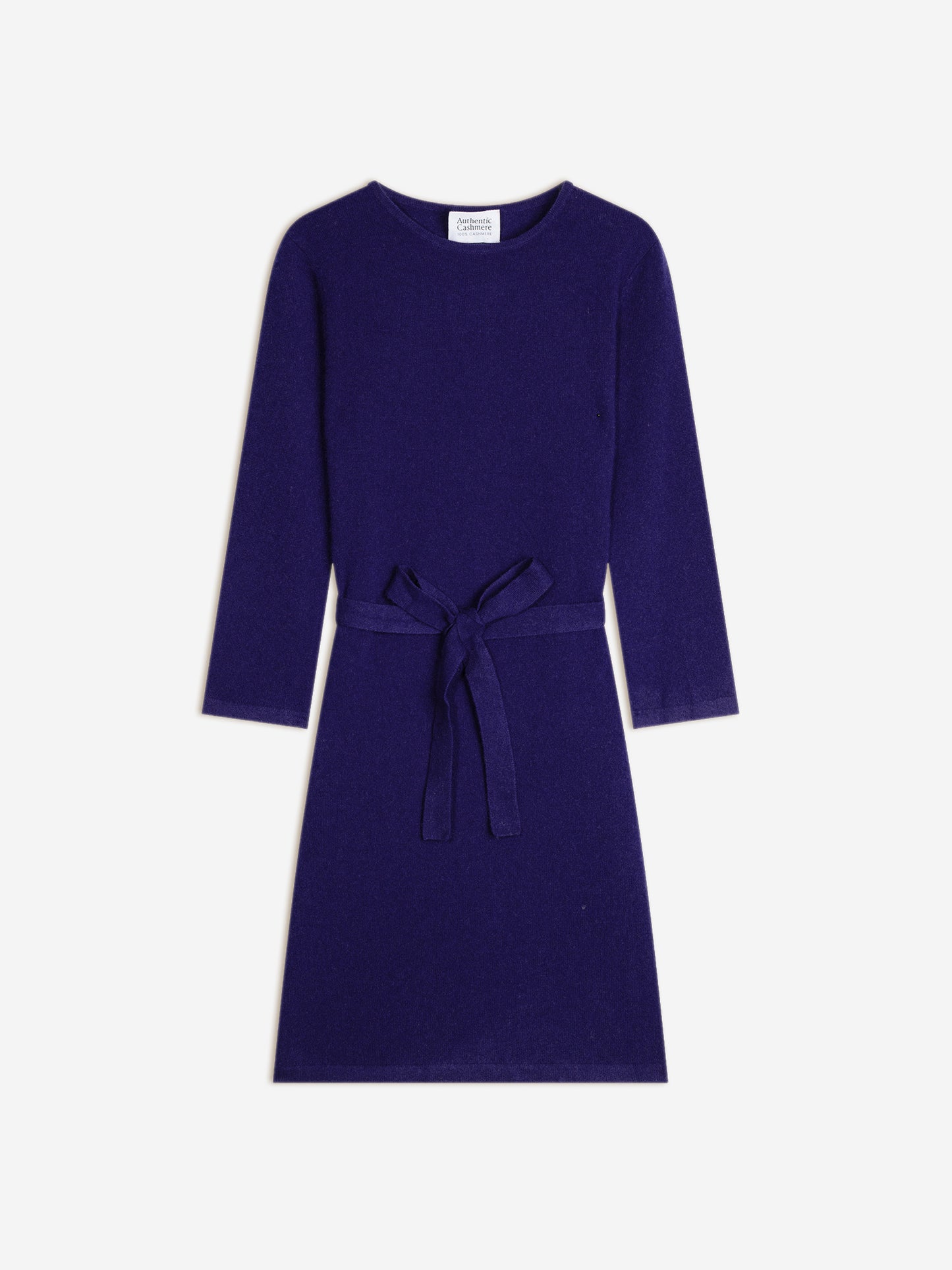 CONISTON round-neck dress with belt purple 100% cashmere