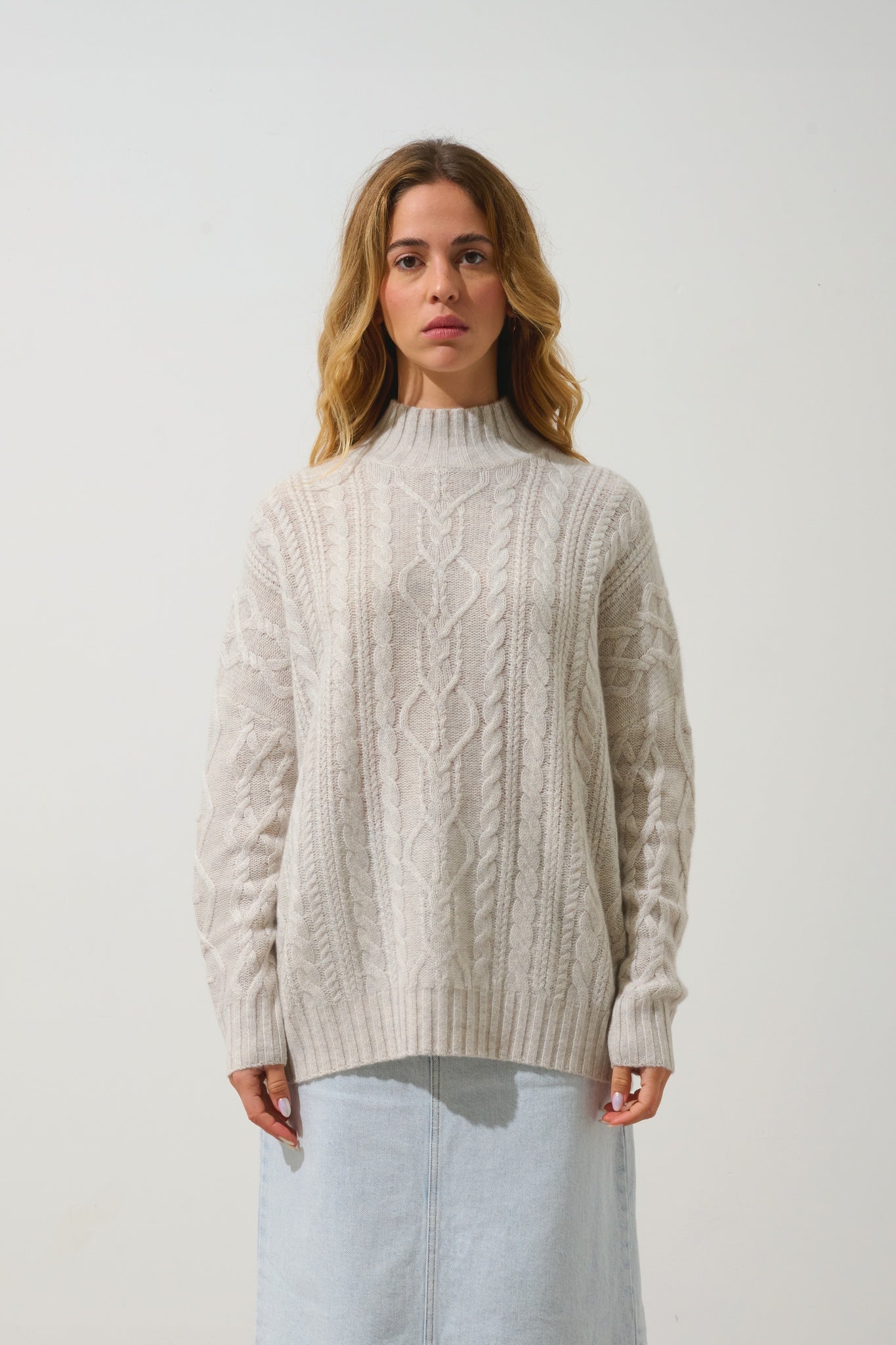 CORINNE pull col montant 6 fils gris perle chiné 100% cachemire