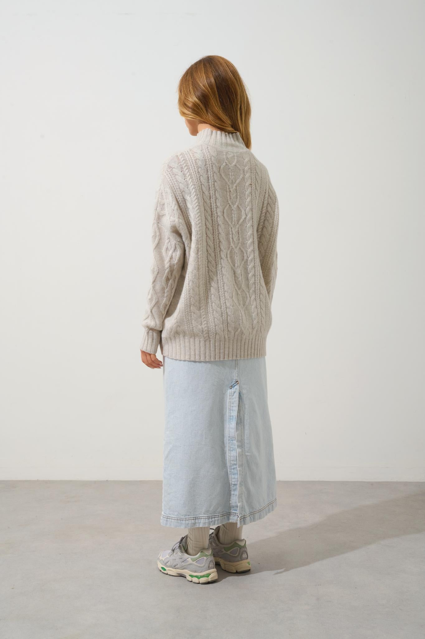 CORINNE 6-thread pearl-grey mottled high-neck sweater 100% cashmere