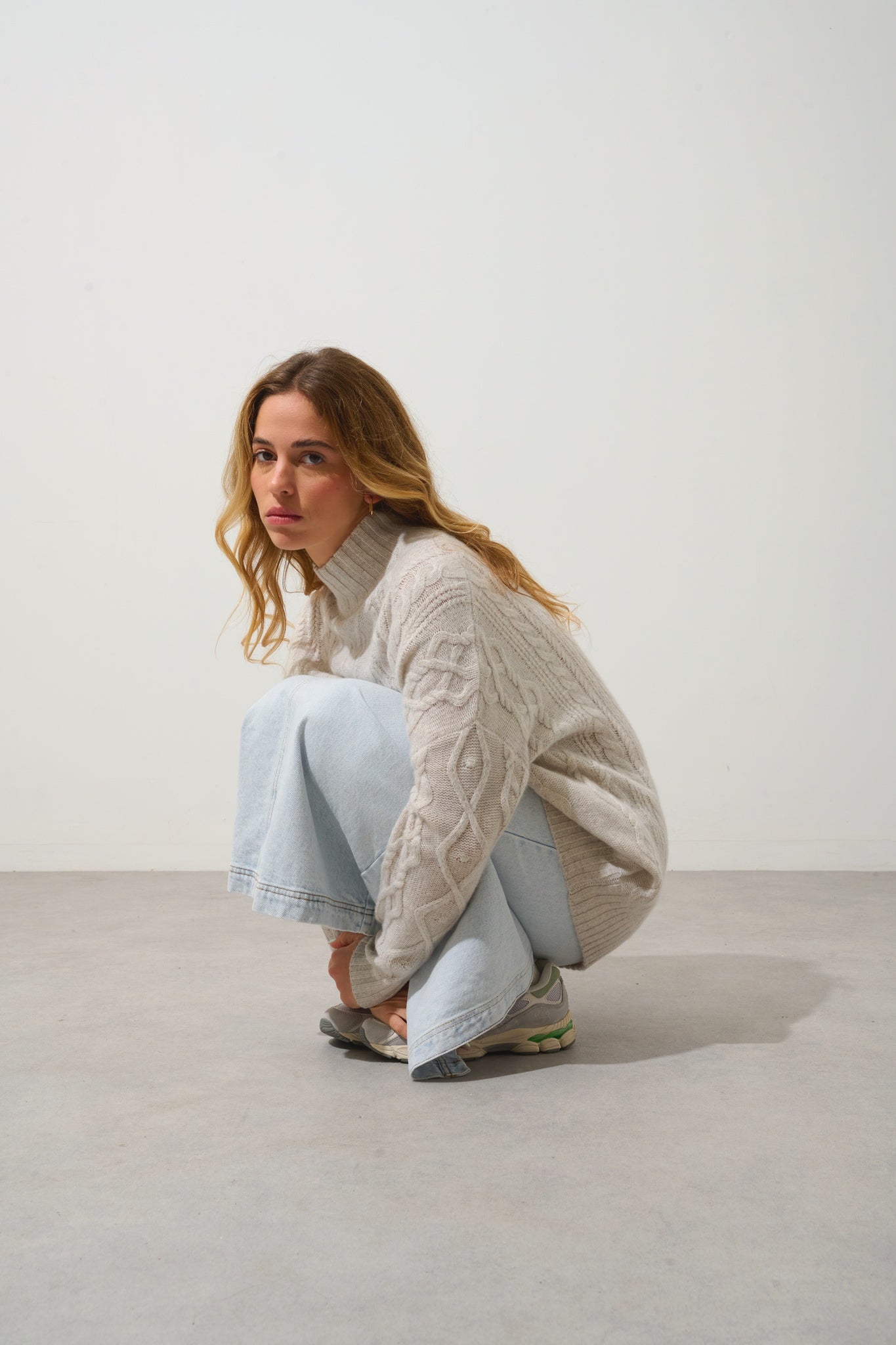 CORINNE pull col montant 6 fils gris perle chiné 100% cachemire