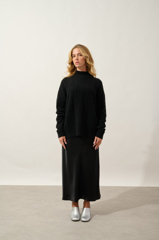 corinne pull col montant 6 fils noir 100% cachemire