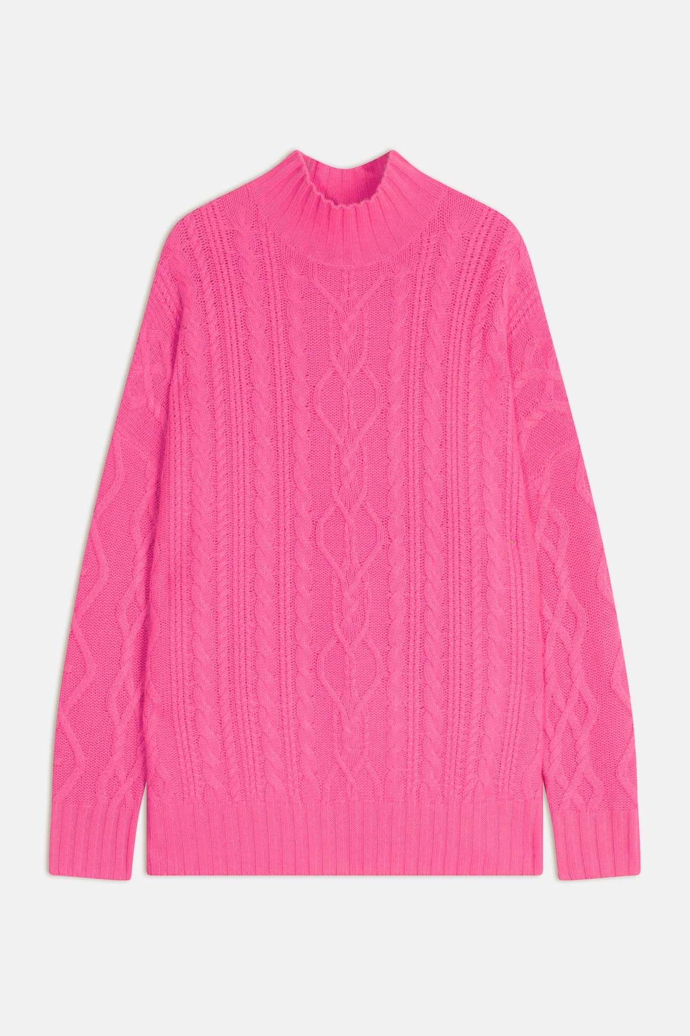 corinne pull col montant 6 fils rose fluo 100% cachemire