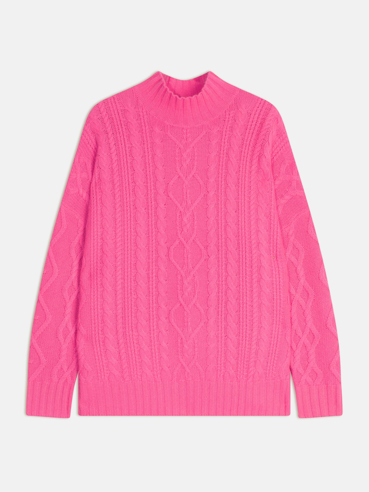 CORINNE pull col montant 6 fils rose fluo 100% cachemire