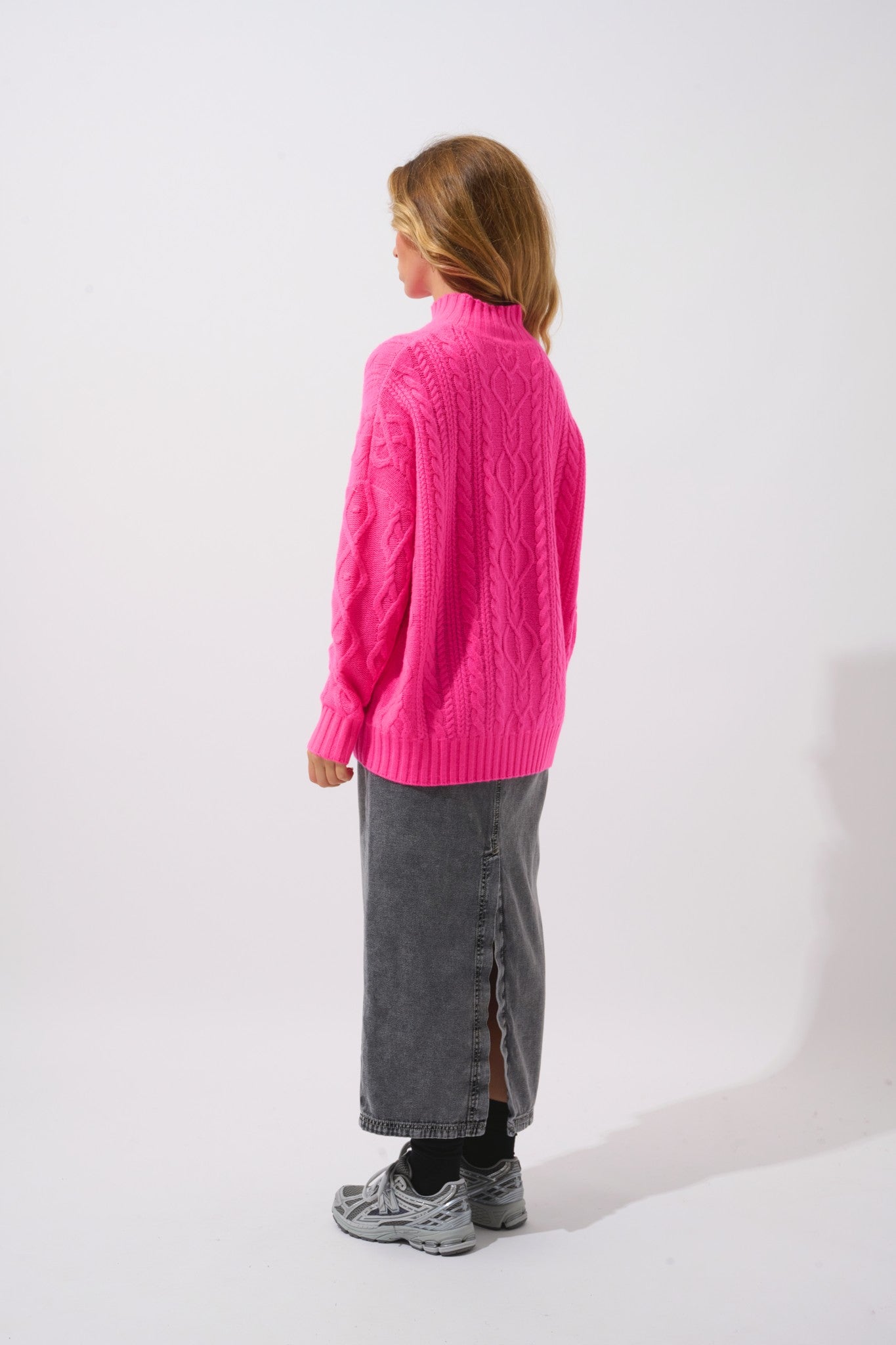 corinne pull col montant 6 fils rose fluo 100% cachemire