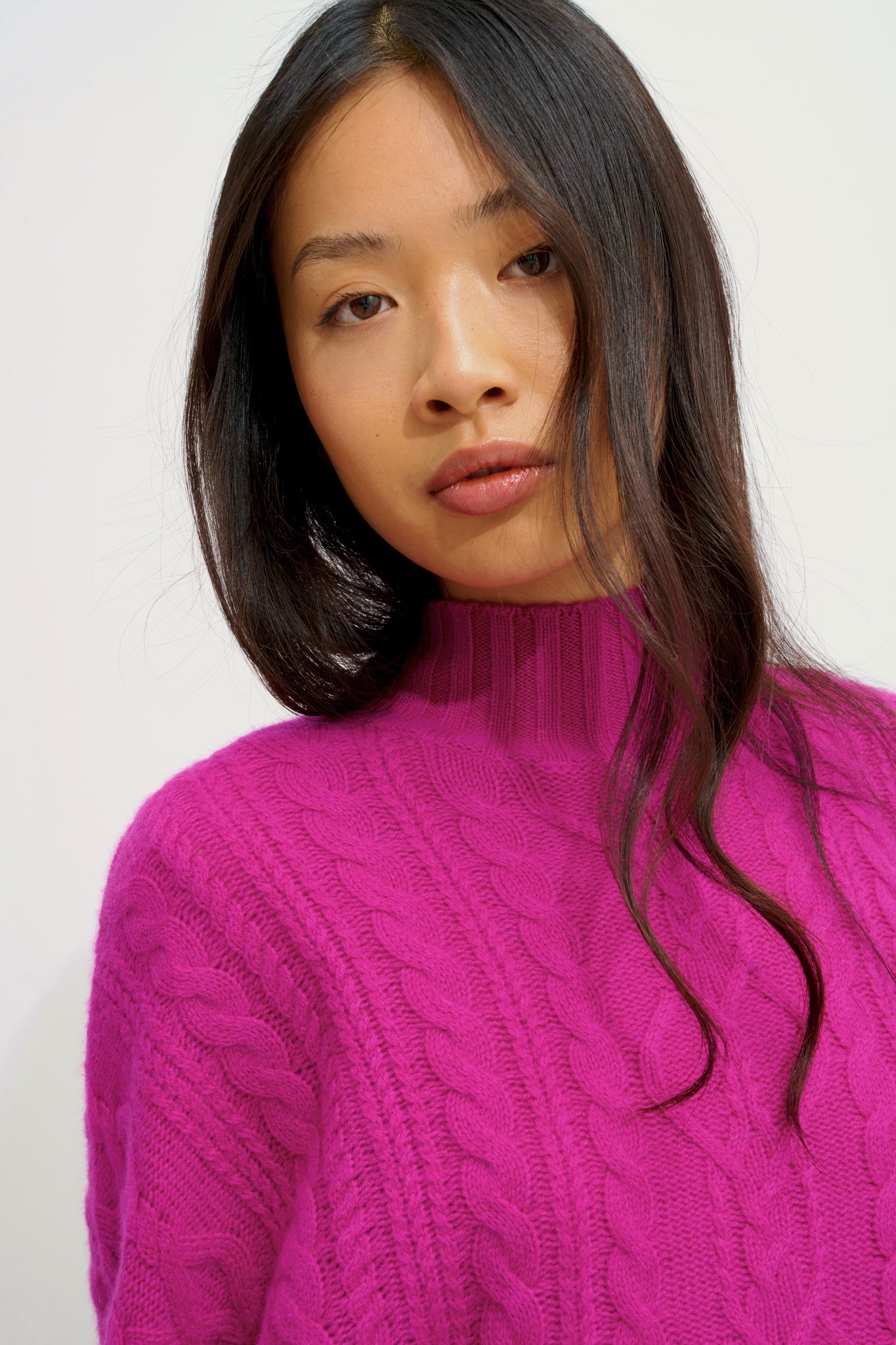 CORINNE pull col montant 6 fils violine 100% cachemire