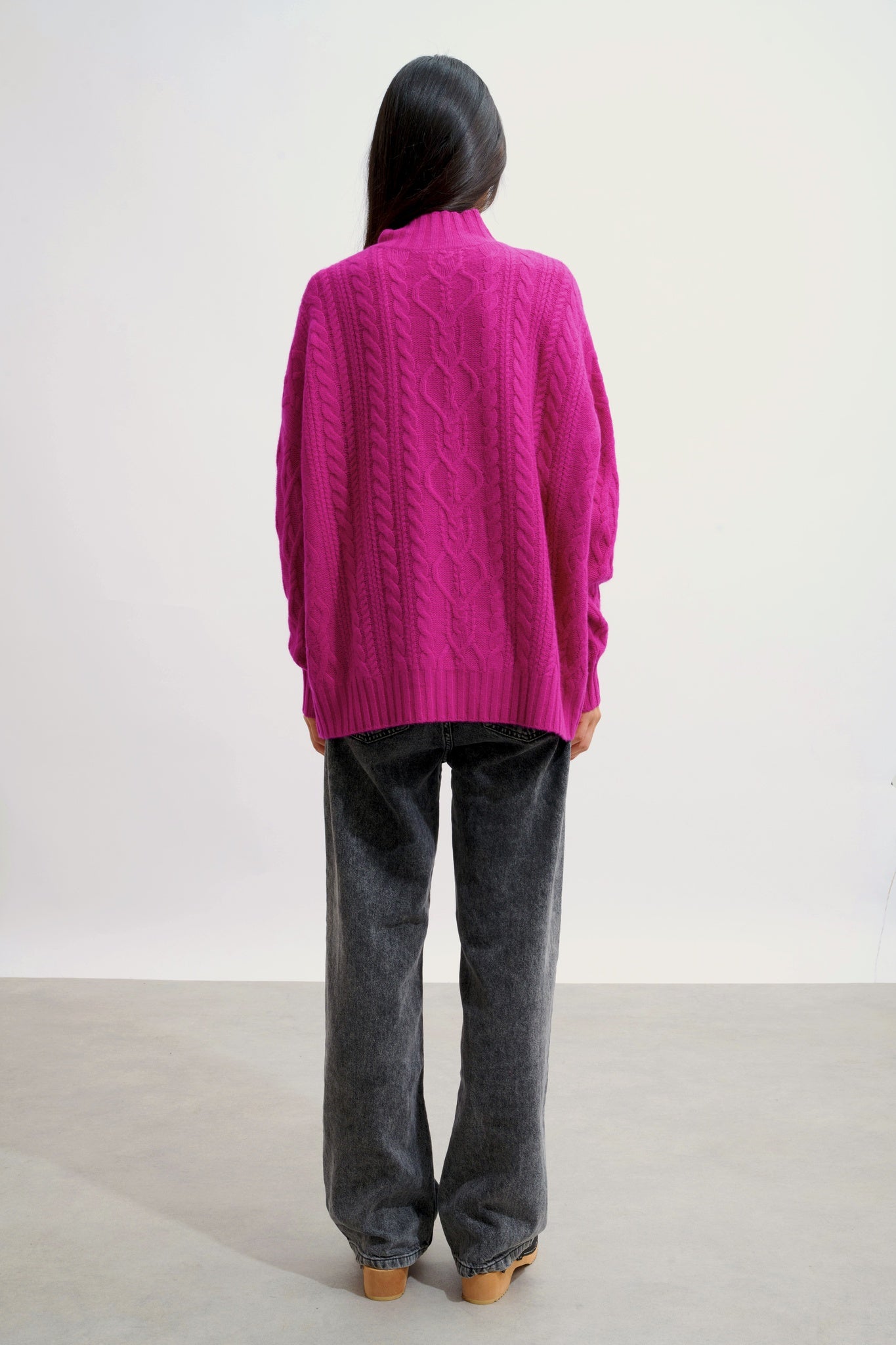 CORINNE pull col montant 6 fils violine 100% cachemire