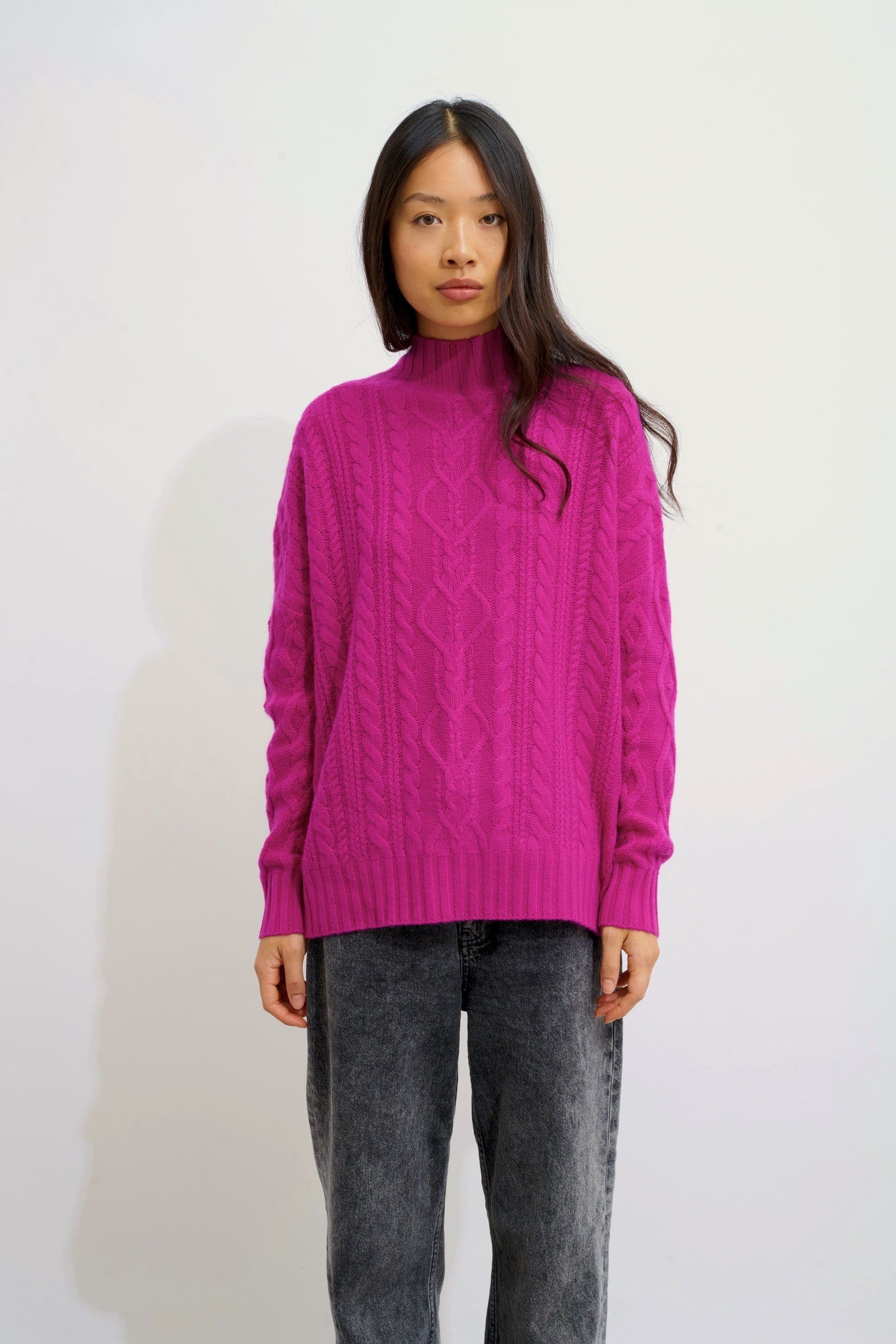 CORINNE pull col montant 6 fils violine 100% cachemire