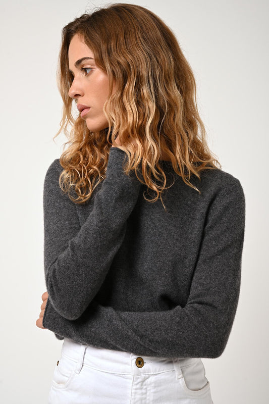 CRIOU pull col bateau anthracite chiné 100% cachemire
