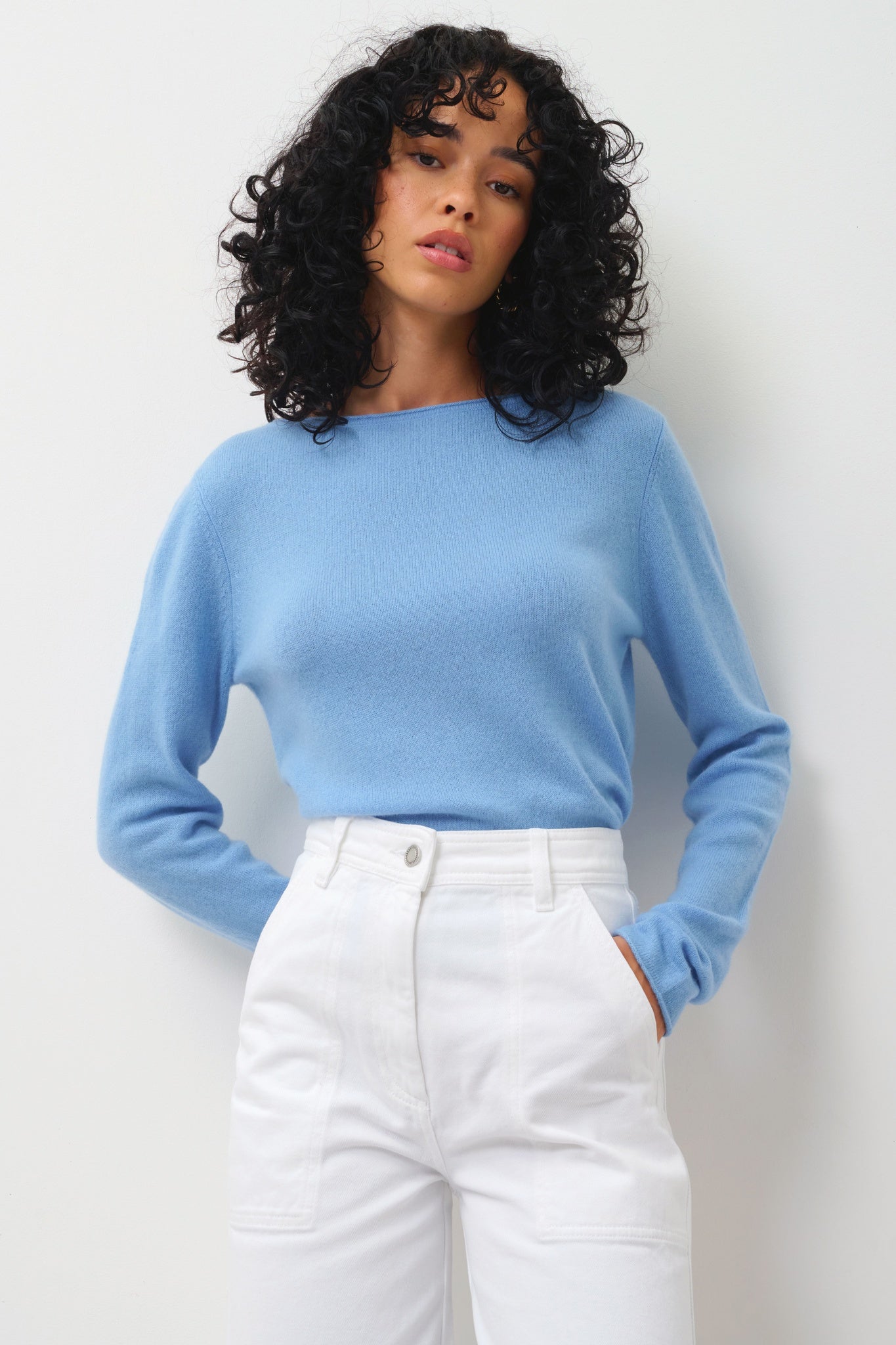 CRIOU pull col bateau baby blue 100% cachemire