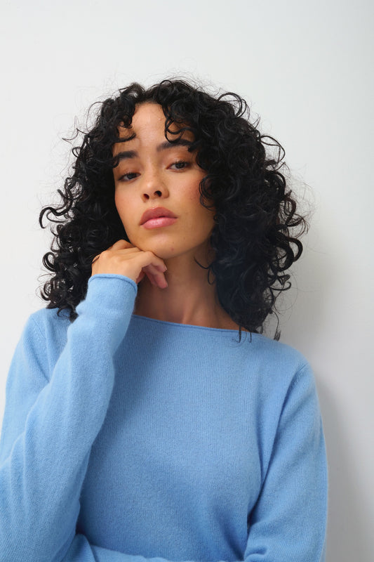 CRIOU pull col bateau baby blue 100% cachemire