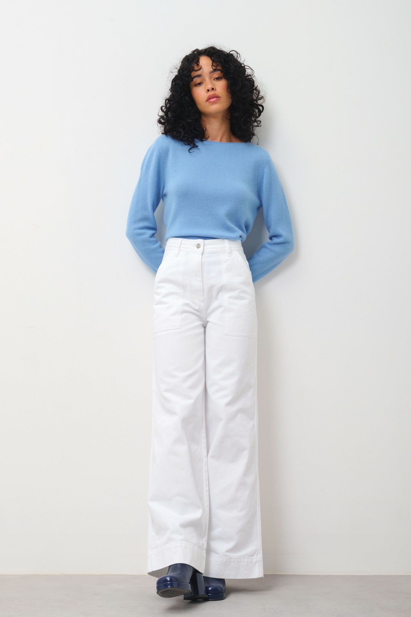 criou pull col bateau baby blue 100% cachemire