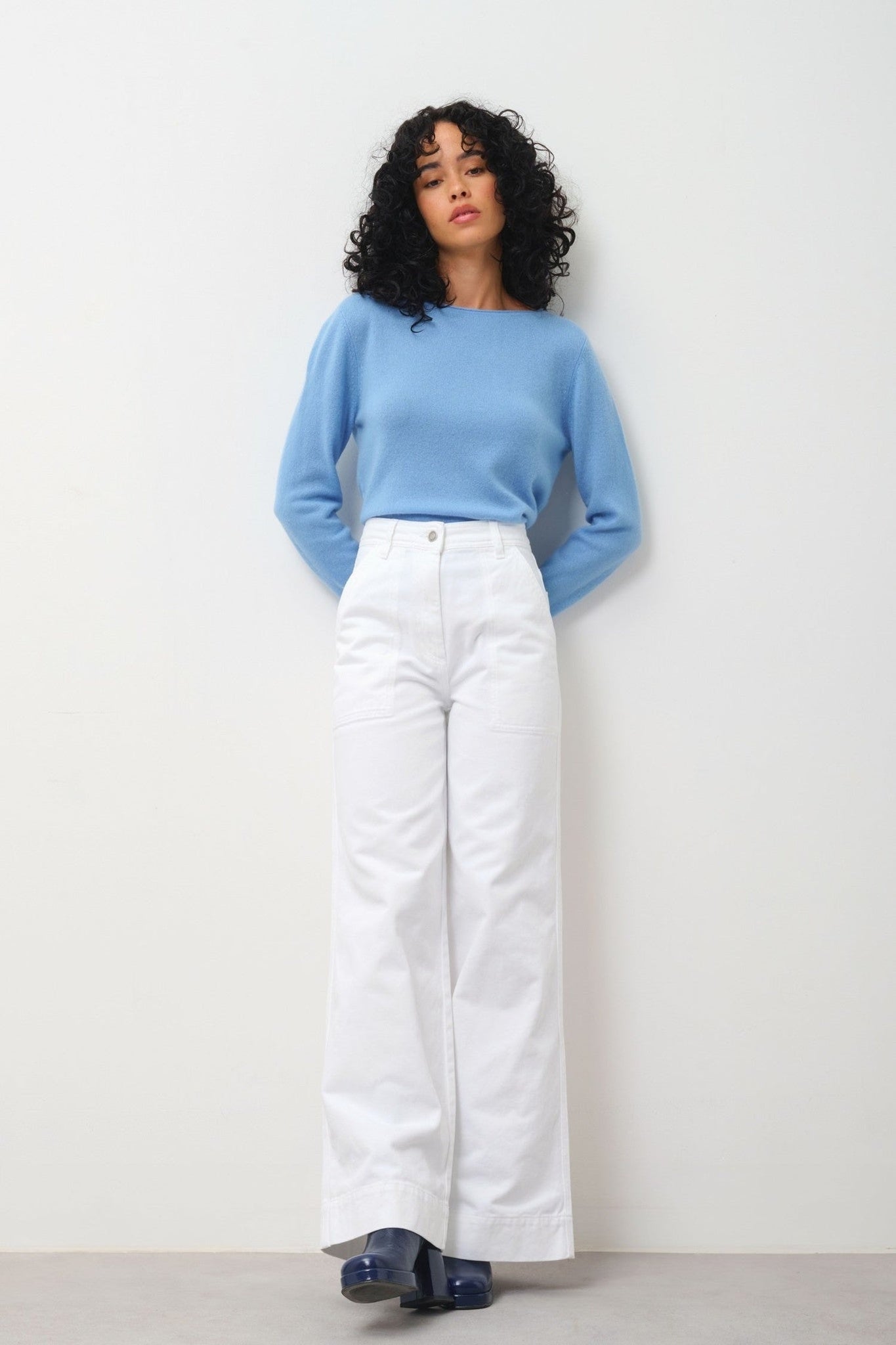 criou pull col bateau baby blue 100% cachemire