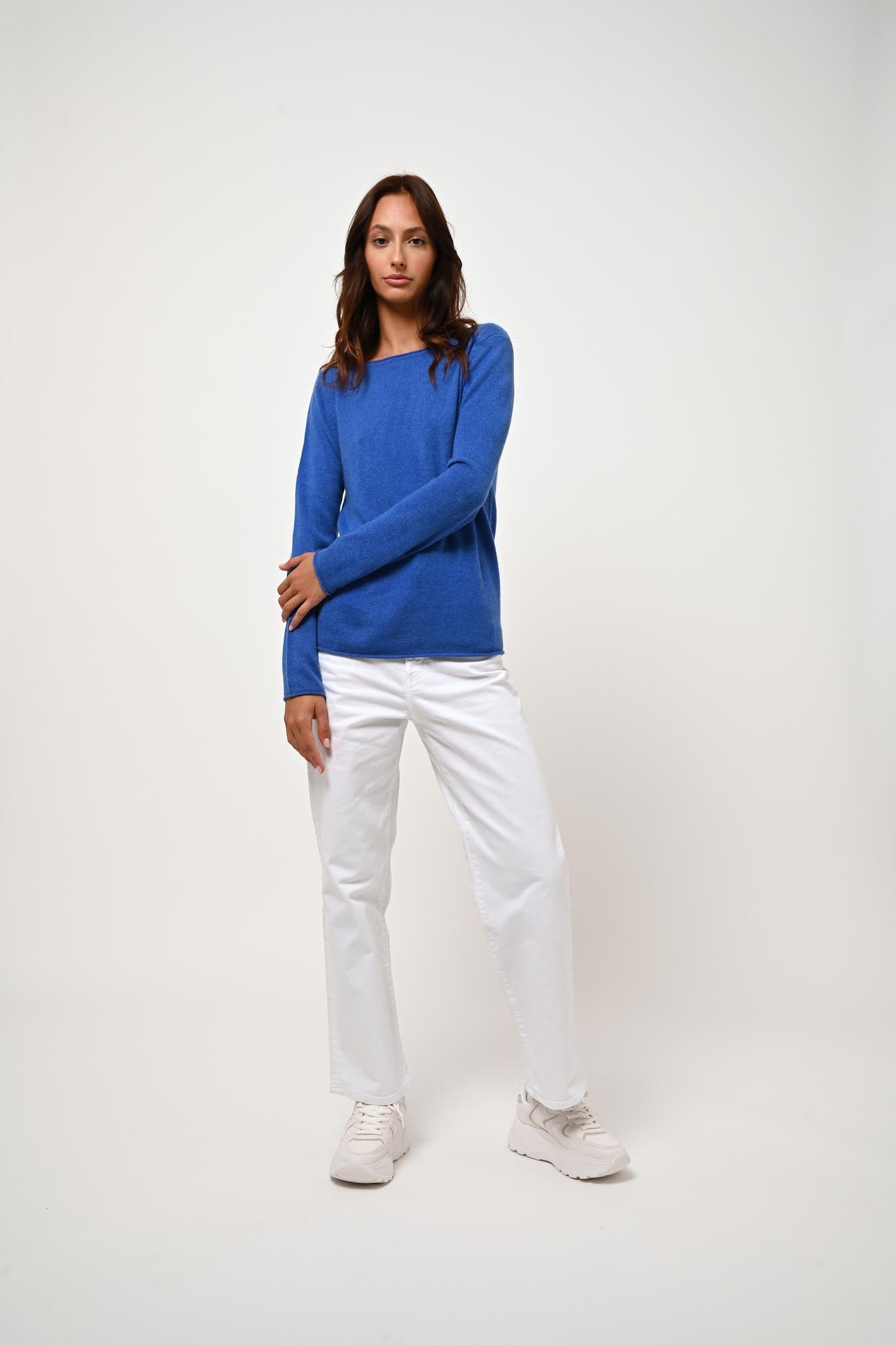 CRIOU Pullover mit Bootsausschnitt in Electric Blue aus 100% Kaschmir