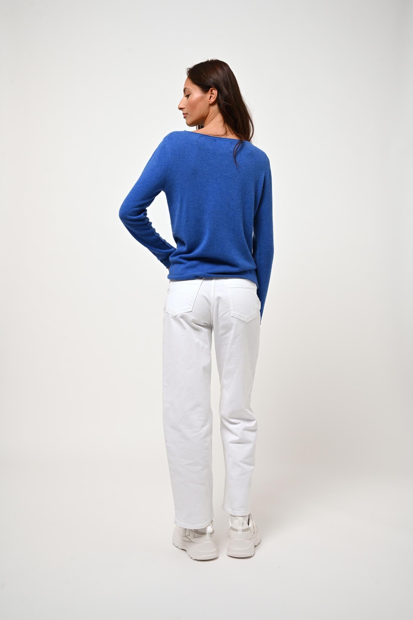 CRIOU Pullover mit Bootsausschnitt in Electric Blue aus 100% Kaschmir