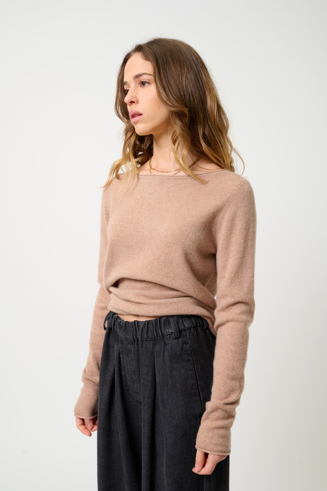 CRIOU camel mottled boat-neck sweater 100% cashmere