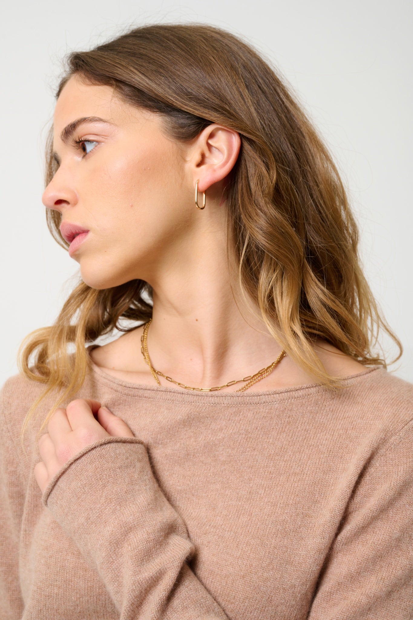 CRIOU camel mottled boat-neck sweater 100% cashmere