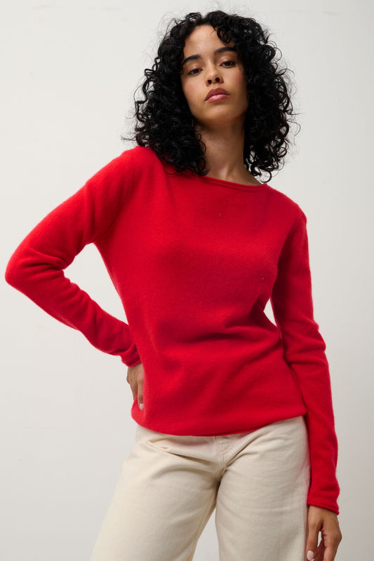 CRIOU pull col bateau carmin 100% cachemire