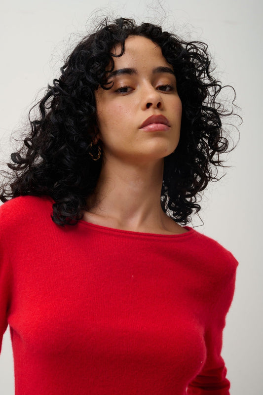 criou pull col bateau carmin 100% cachemire