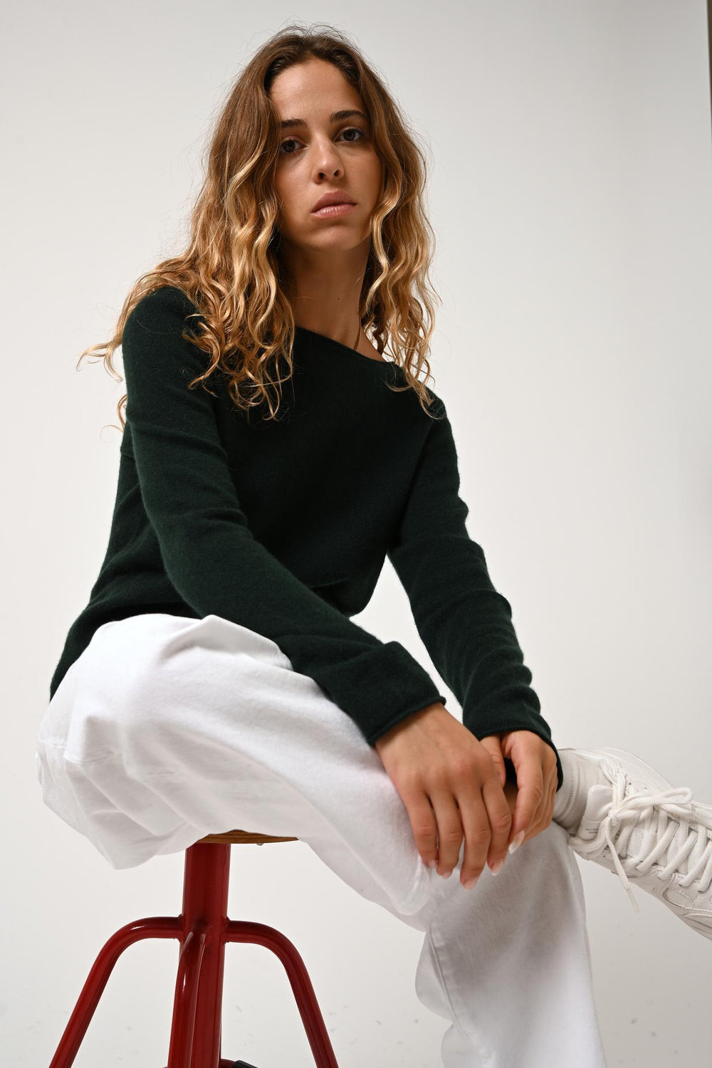 CRIOU pull col bateau cyprès 100% cachemire