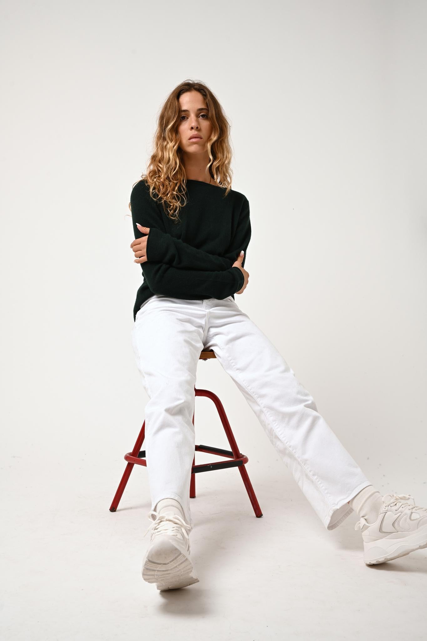 CRIOU pull col bateau cyprès 100% cachemire