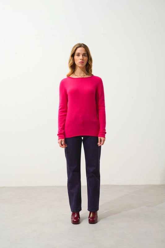 CRIOU pull col bateau fuchsia 100% cachemire