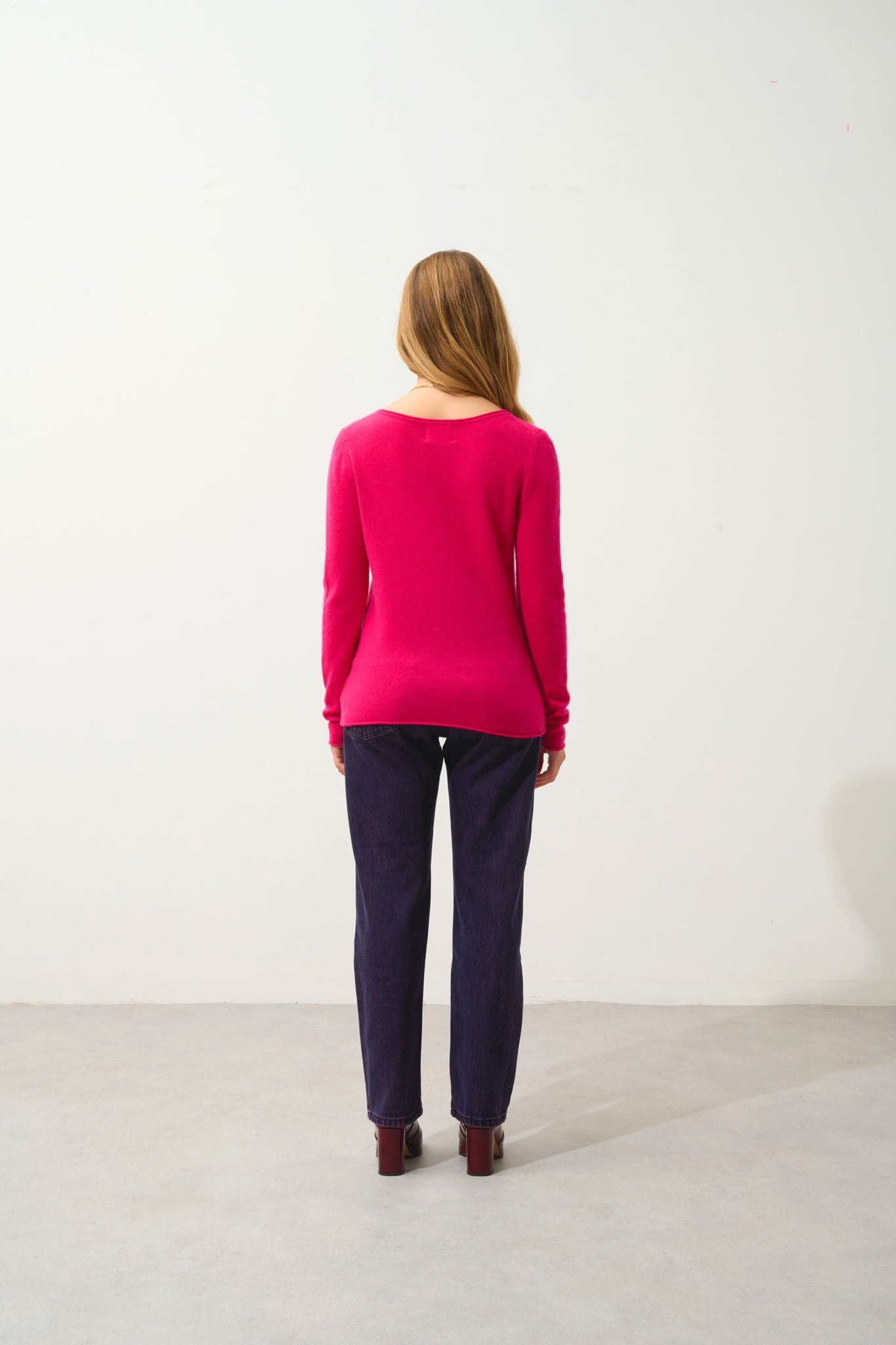 CRIOU pull col bateau fuchsia 100% cachemire