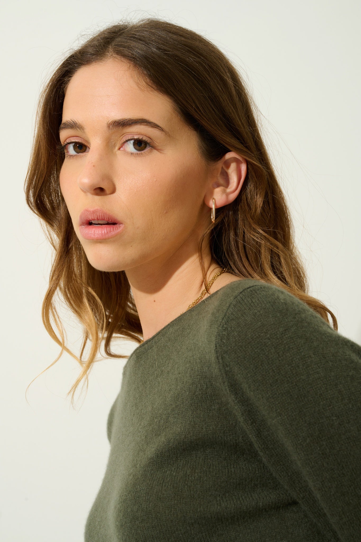 CRIOU pull col bateau kaki 100% cachemire