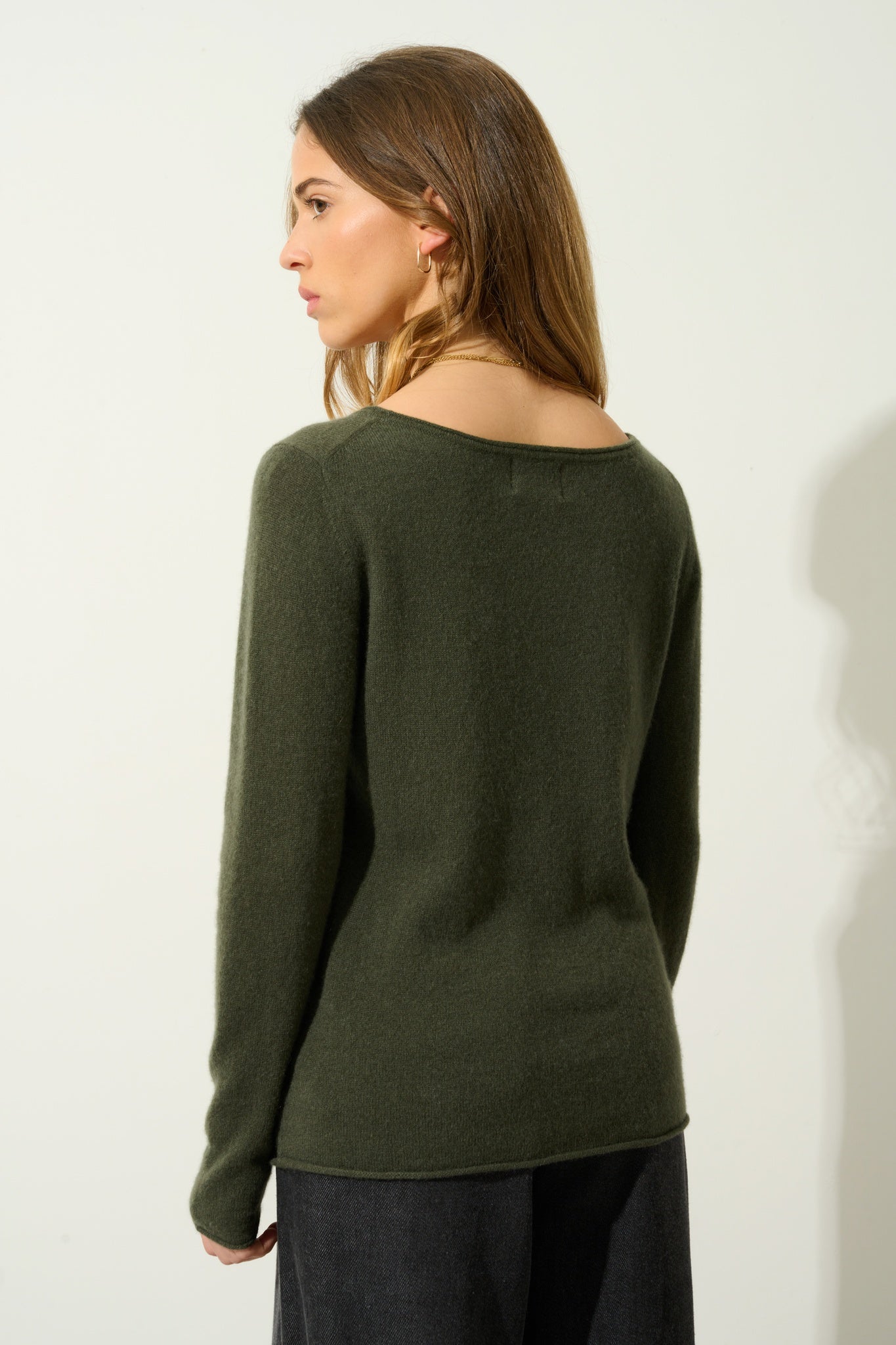 CRIOU pull col bateau kaki 100% cachemire