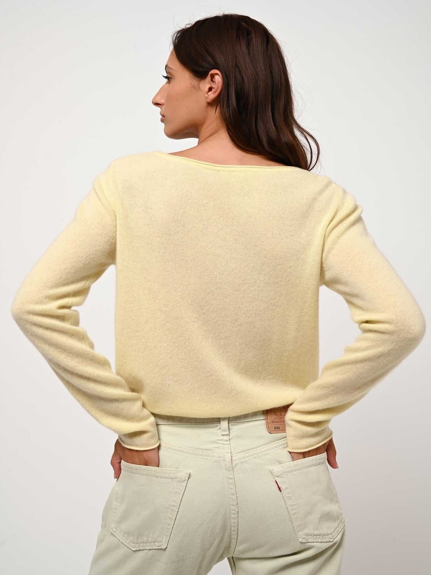 CRIOU Limonadenpullover mit U-Boot-Ausschnitt, 100 % Kaschmir