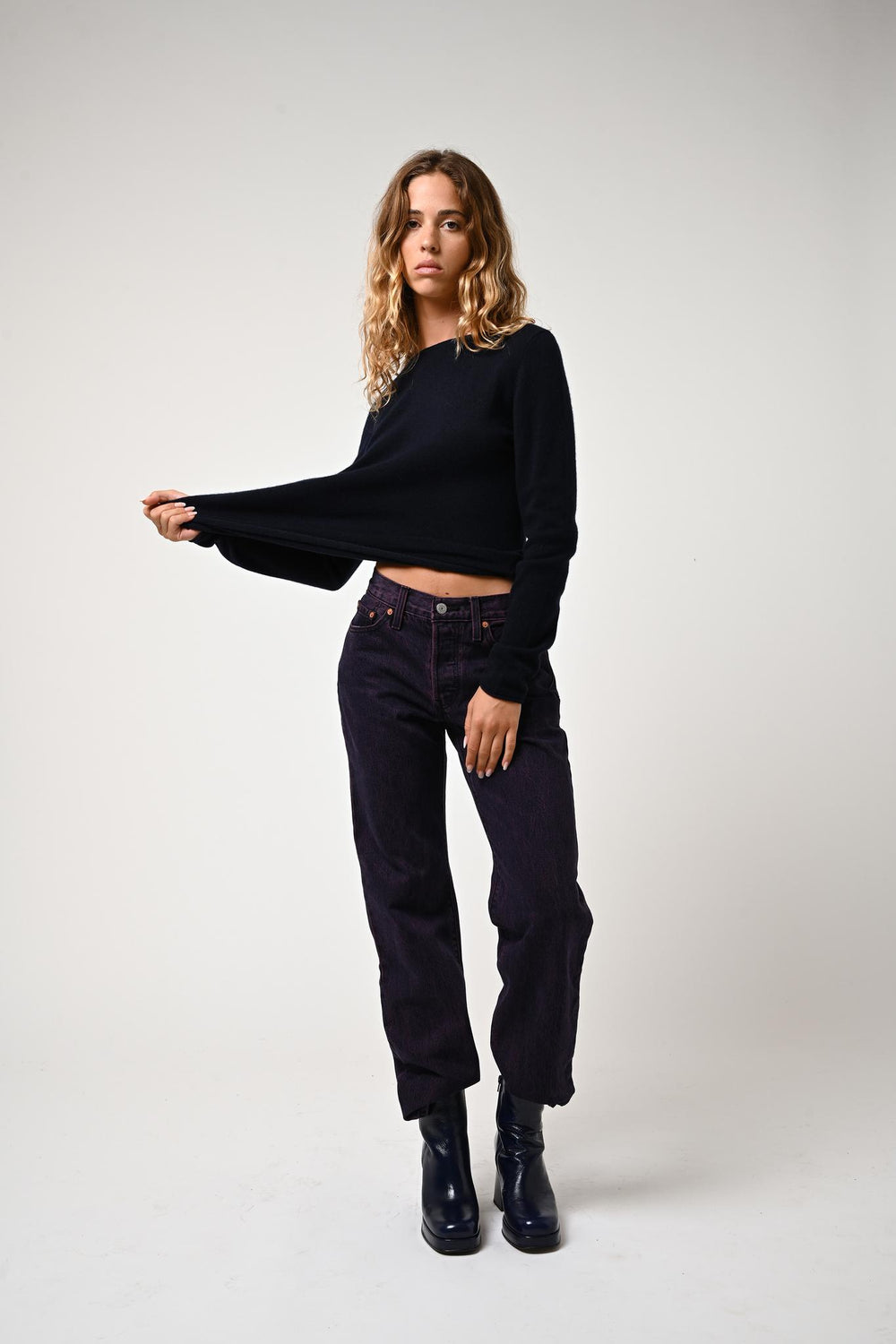 CRIOU Pullover mit Bootsausschnitt in navy aus 100% Kaschmir