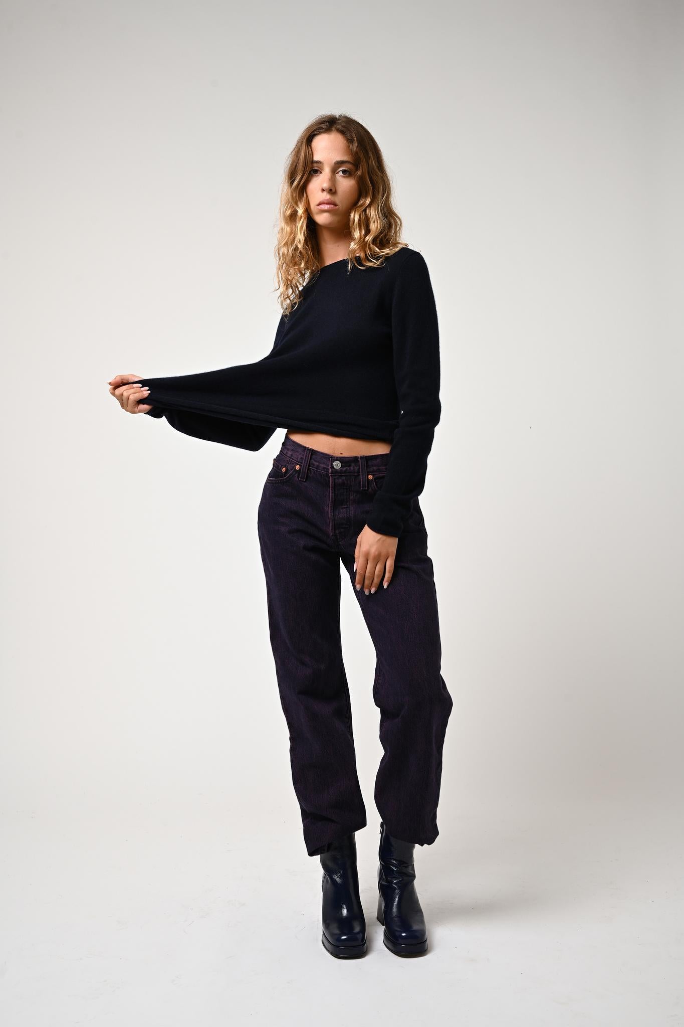 CRIOU Pullover mit Bootsausschnitt in navy aus 100% Kaschmir