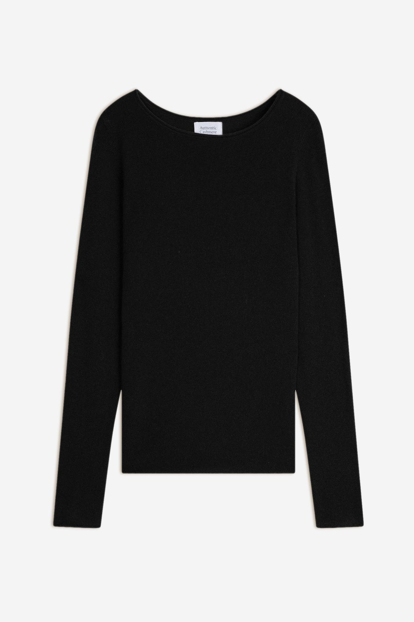 CRIOU schwarzer Pullover mit U-Boot-Ausschnitt, 100 % Kaschmir