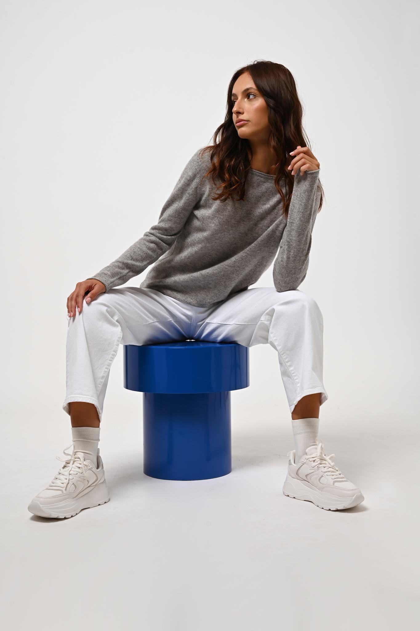 CRIOU pull col bateau nuage chiné 100% cachemire