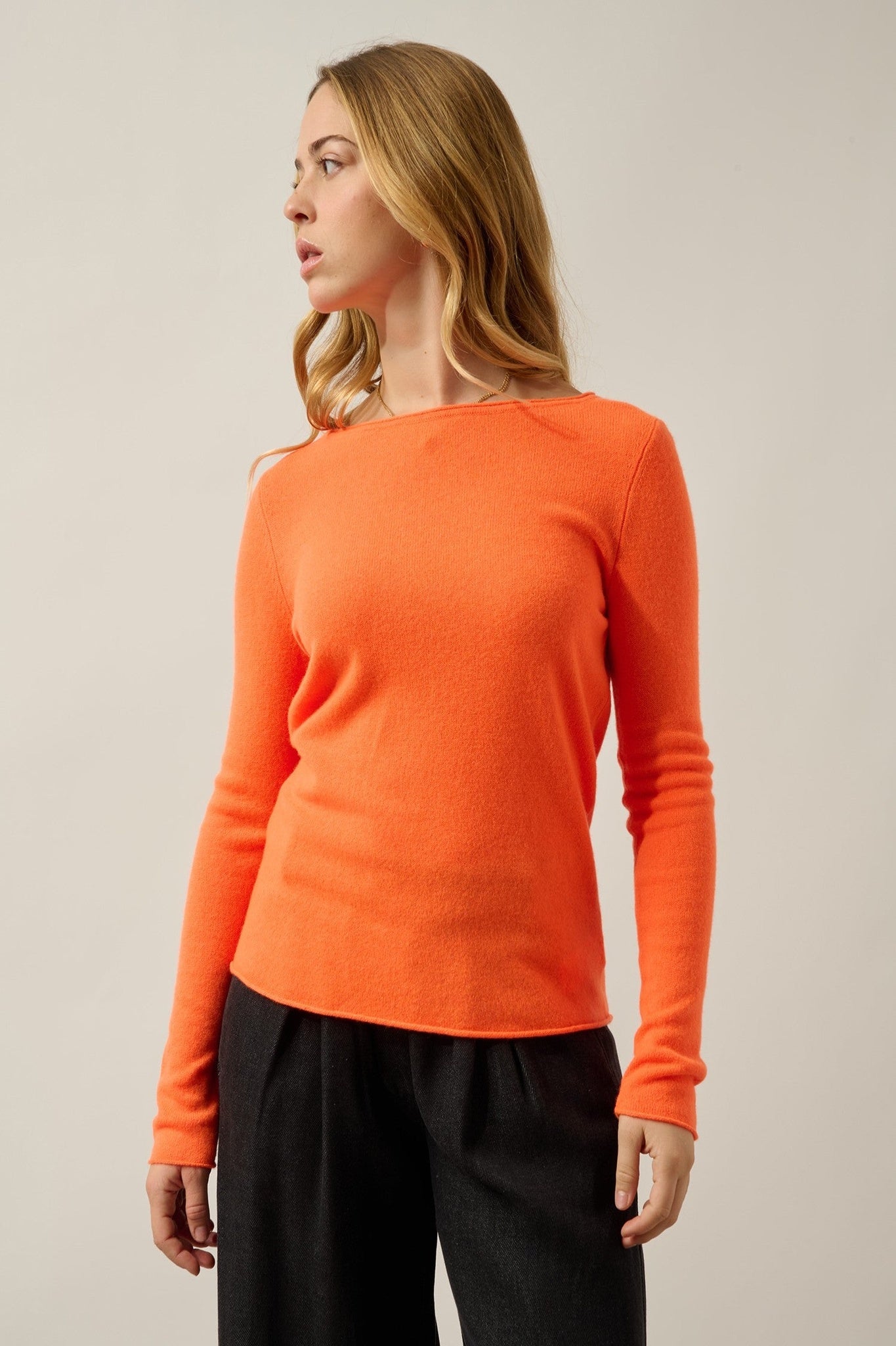 criou pull col bateau orange fluo 100% cachemire