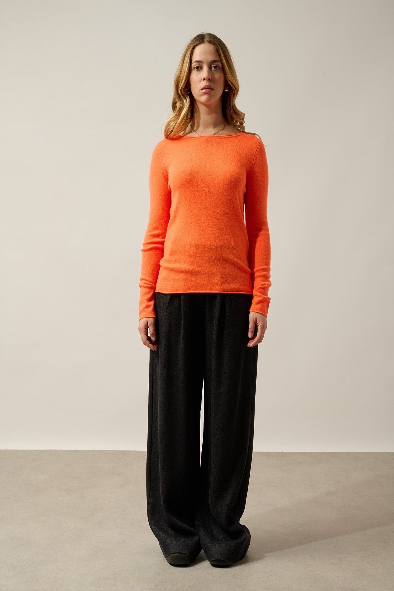 criou pull col bateau orange fluo 100% cachemire