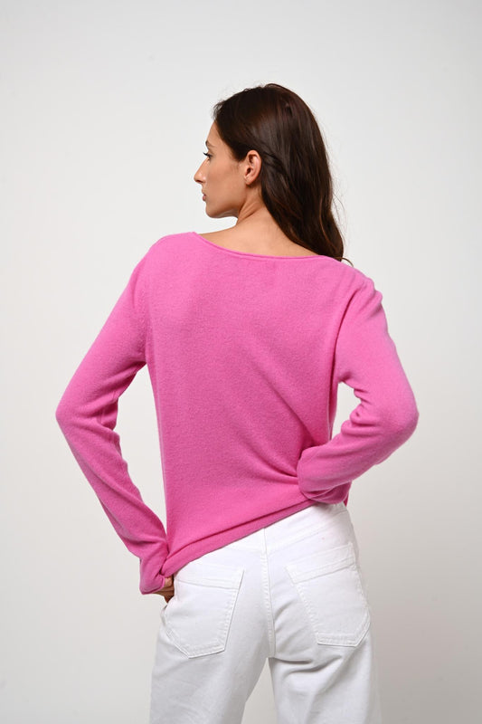 CRIOU pull col bateau rose 100% cachemire