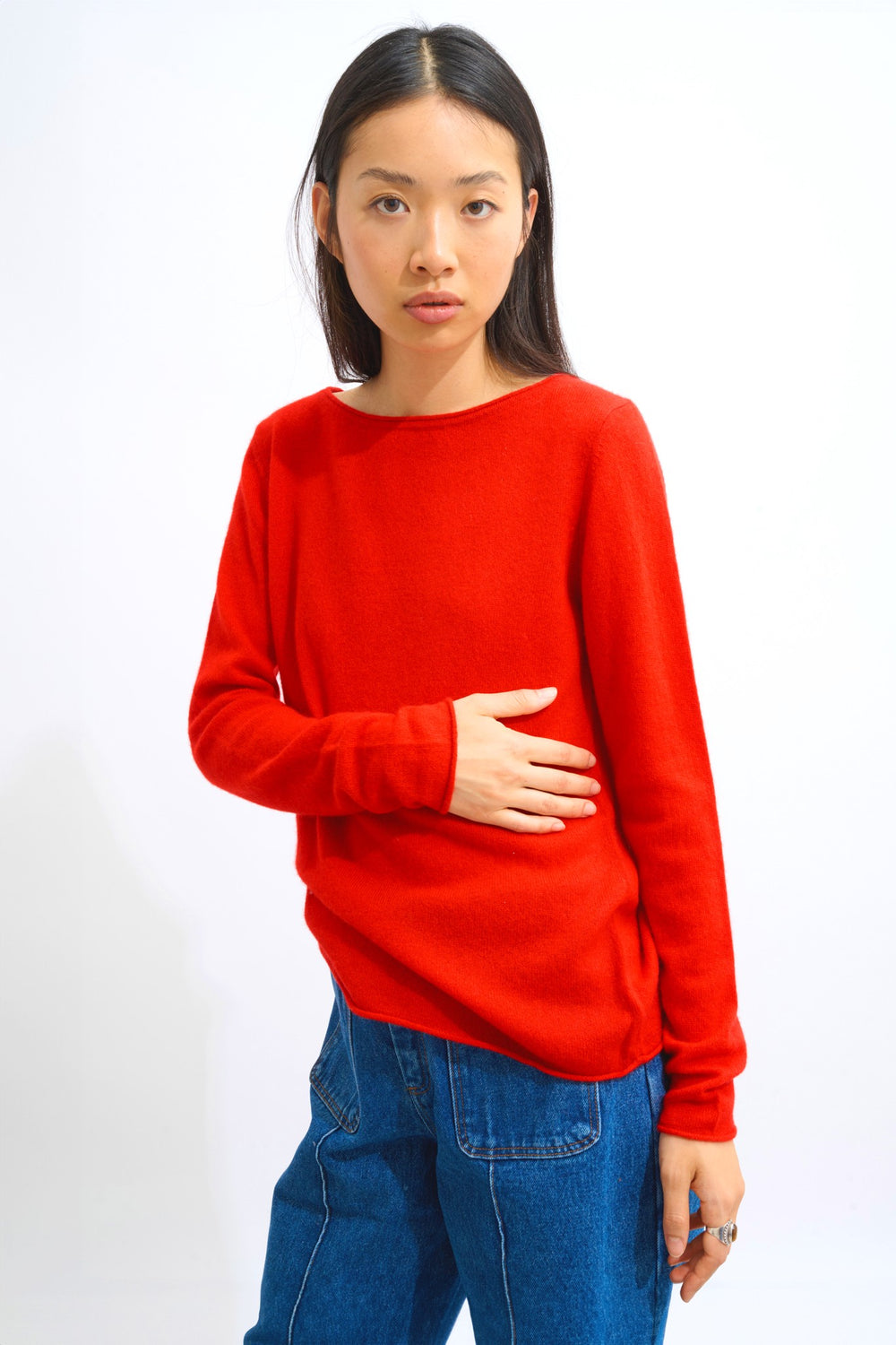 criou pull col bateau rouge 100% cachemire