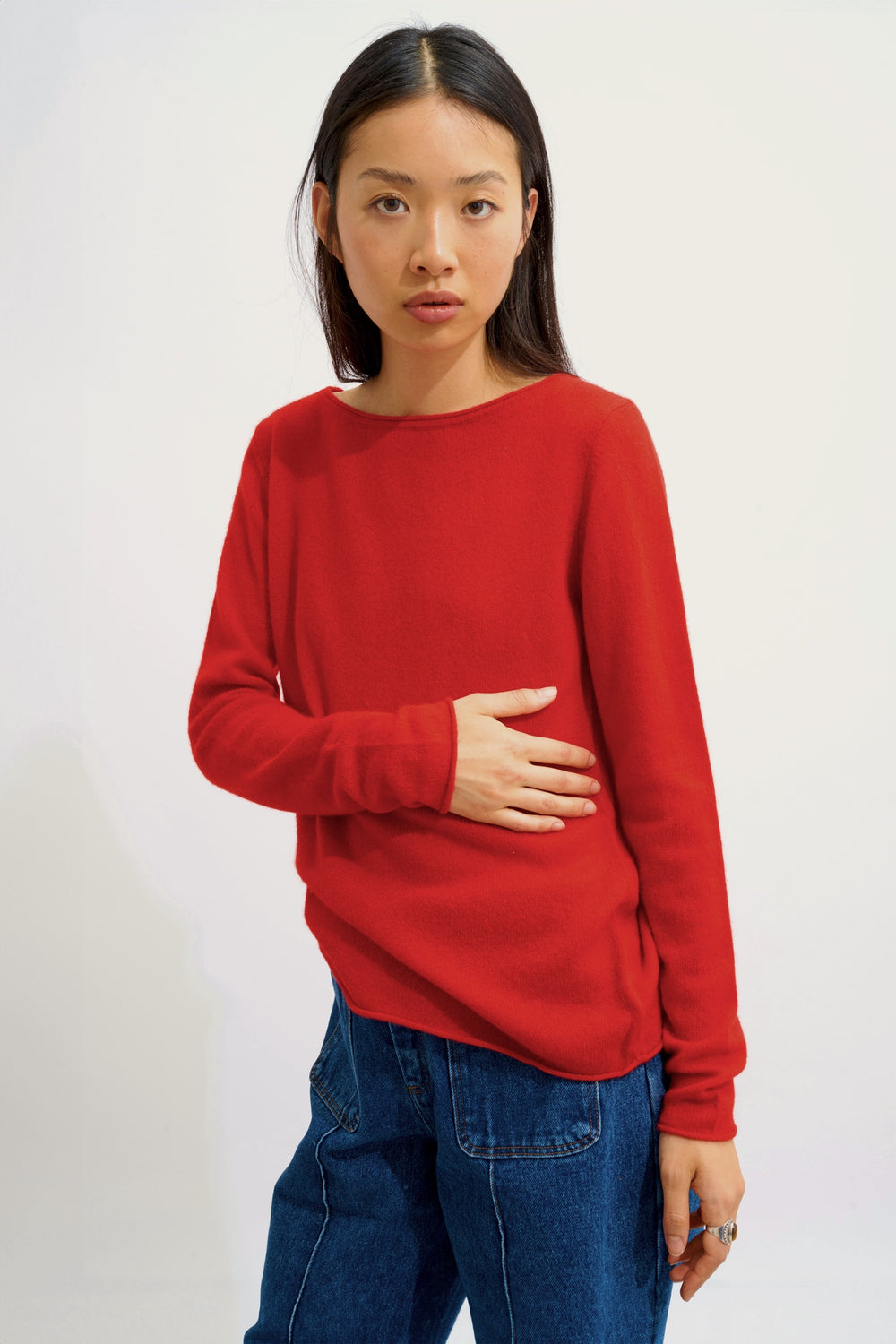 CRIOU pull col bateau rouge 100% cachemire